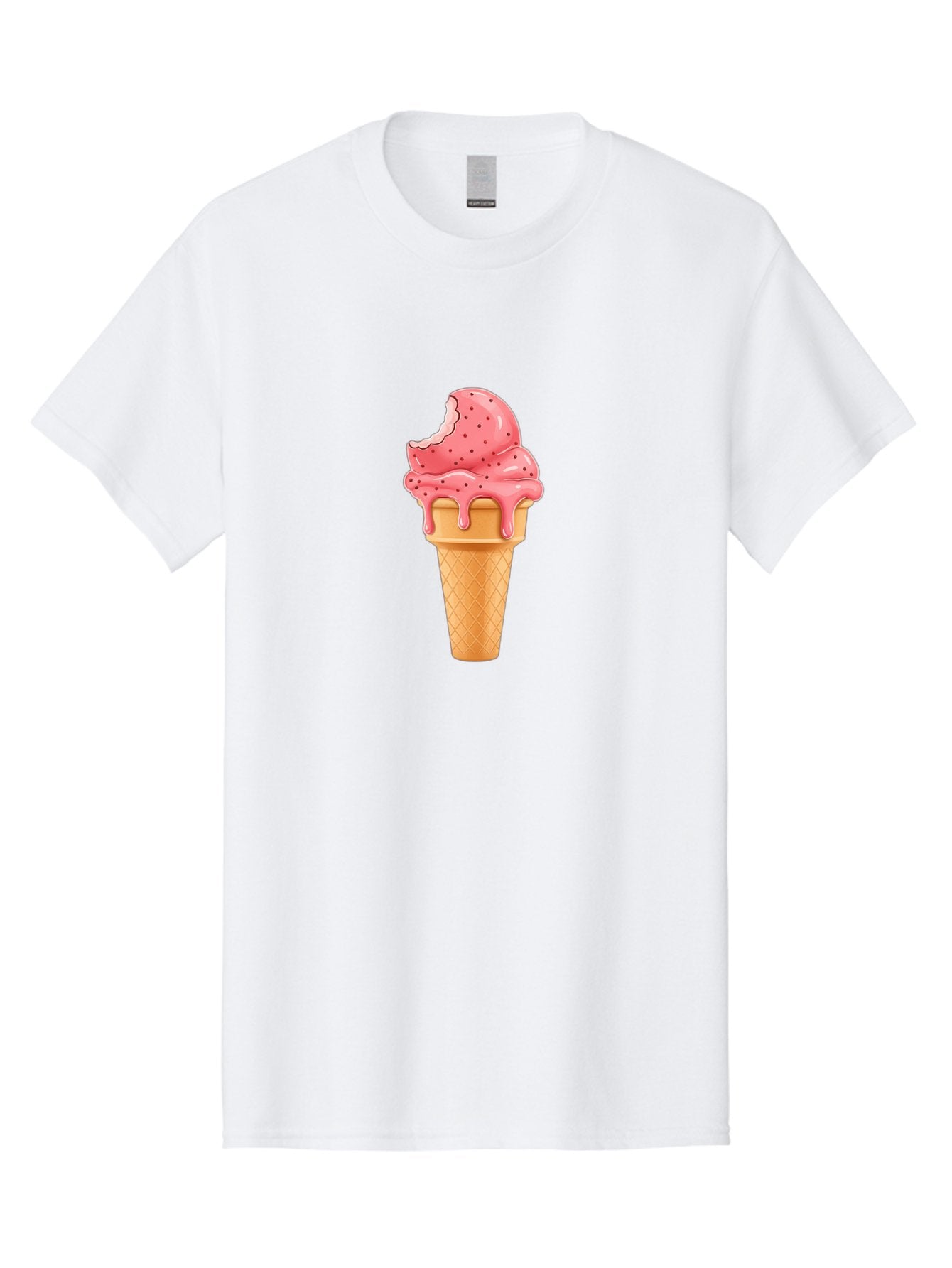 Strawberry-Ice-Cream-Cone Men'S Graphic Tee, 100% Cotton, Comfortable Casual Summer Wear, Machine Washable, Pink Strawberry Ice Cream, Melting Ice Cream, Waffle Cone, Sweet Treats, Dessert Lover, Summer Snack, Strawberry Flavor Bab473 14