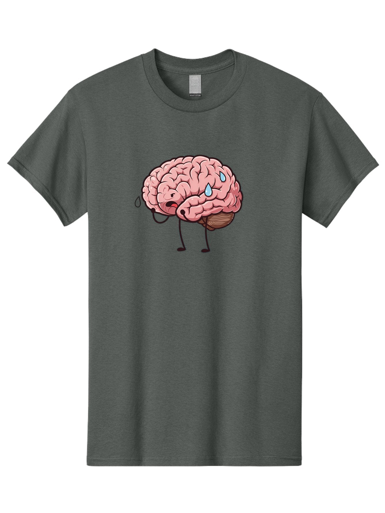Stressed-Brain Men'S Graphic Tee, 100% Cotton, Comfortable Casual Summer Wear, Machine Washable, Stressed Brain, Worried Expression, Cartoon Brain, Mental Exhaustion, Brain Drain, Tiredness, Frustrated Face, Anthropomorphic Brain Bab475