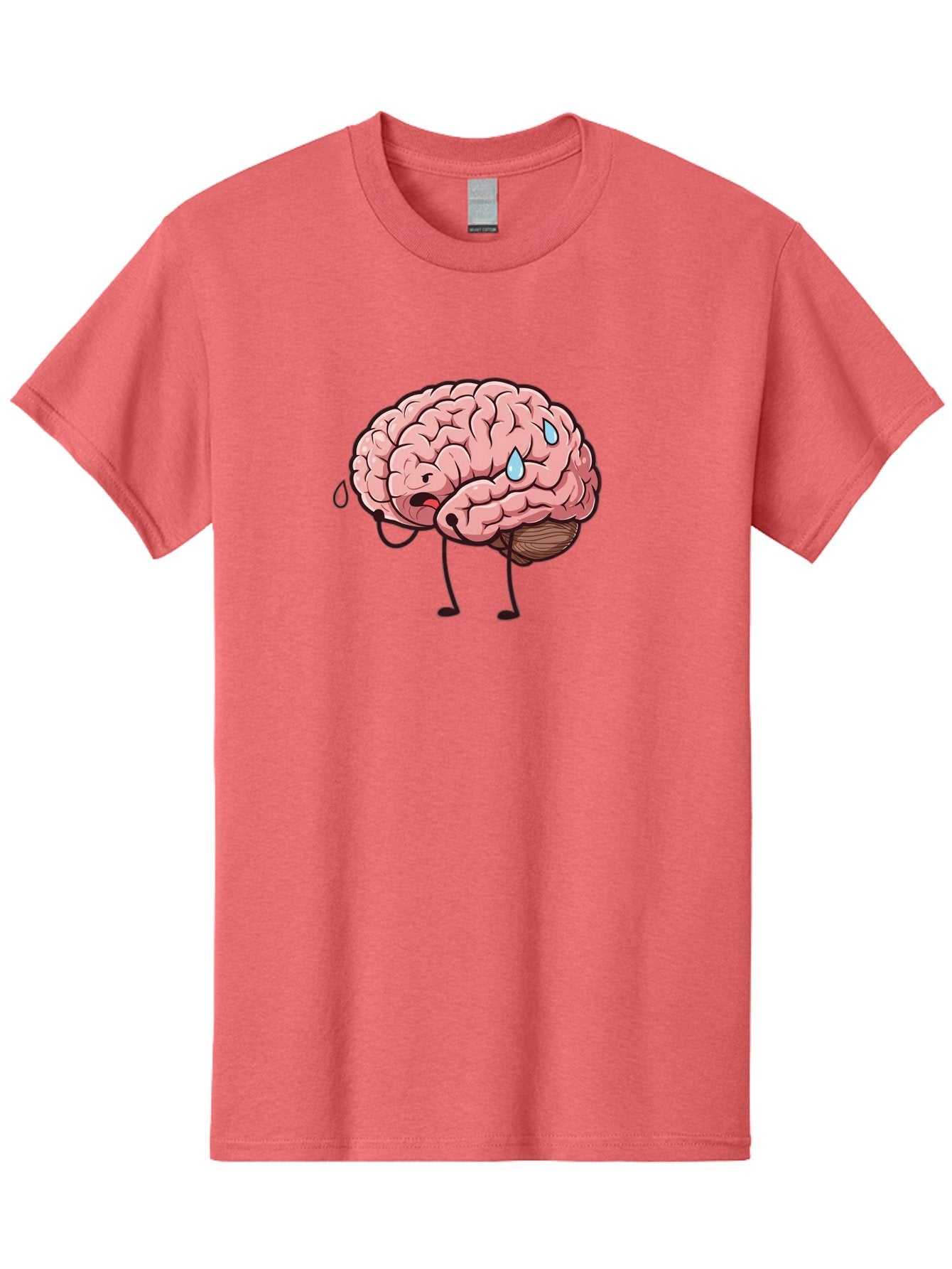 Stressed-Brain Men'S Graphic Tee, 100% Cotton, Comfortable Casual Summer Wear, Machine Washable, Stressed Brain, Worried Expression, Cartoon Brain, Mental Exhaustion, Brain Drain, Tiredness, Frustrated Face, Anthropomorphic Brain Bab475 11