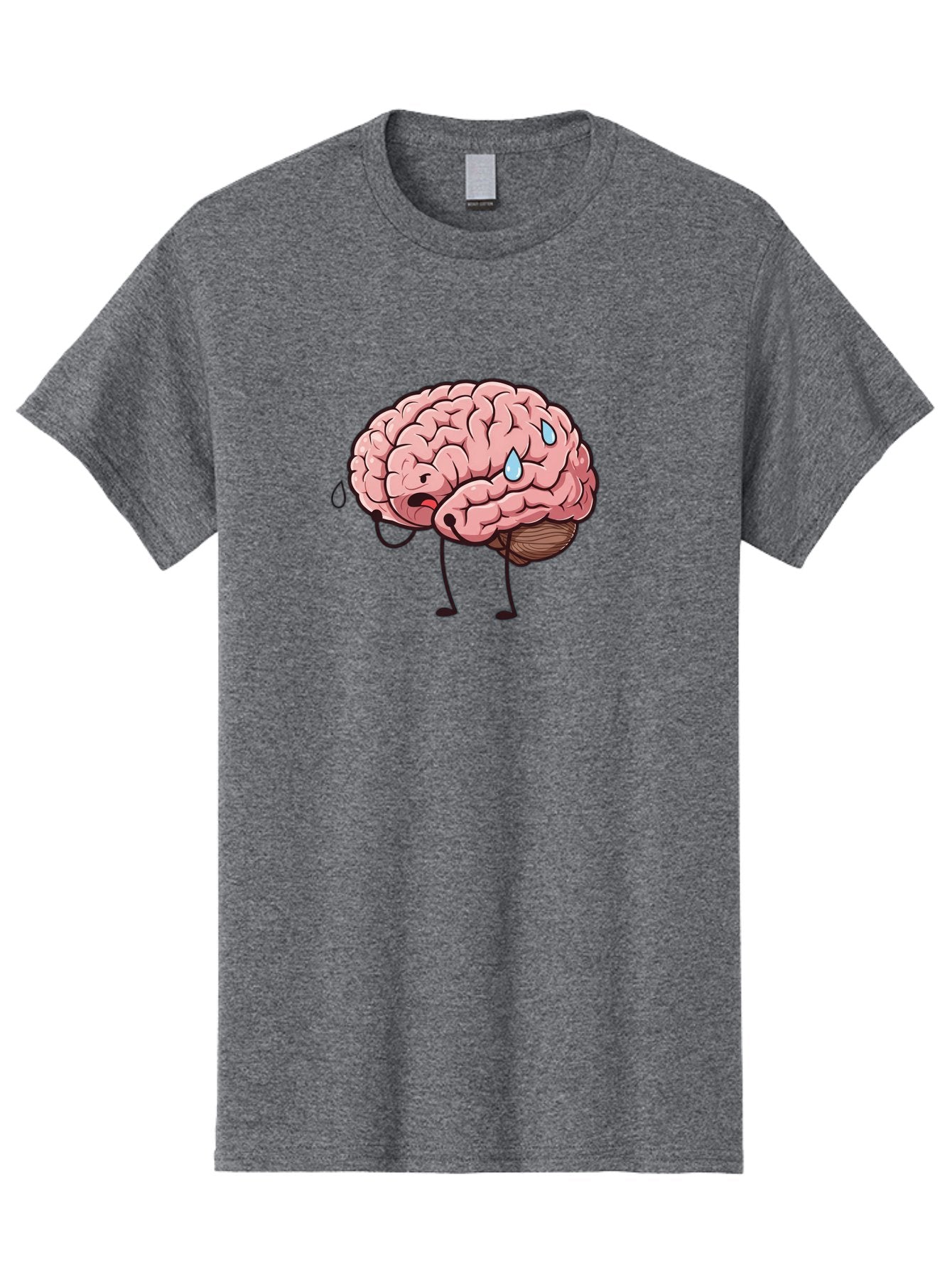 Stressed-Brain Men'S Graphic Tee, 100% Cotton, Comfortable Casual Summer Wear, Machine Washable, Stressed Brain, Worried Expression, Cartoon Brain, Mental Exhaustion, Brain Drain, Tiredness, Frustrated Face, Anthropomorphic Brain Bab475 4