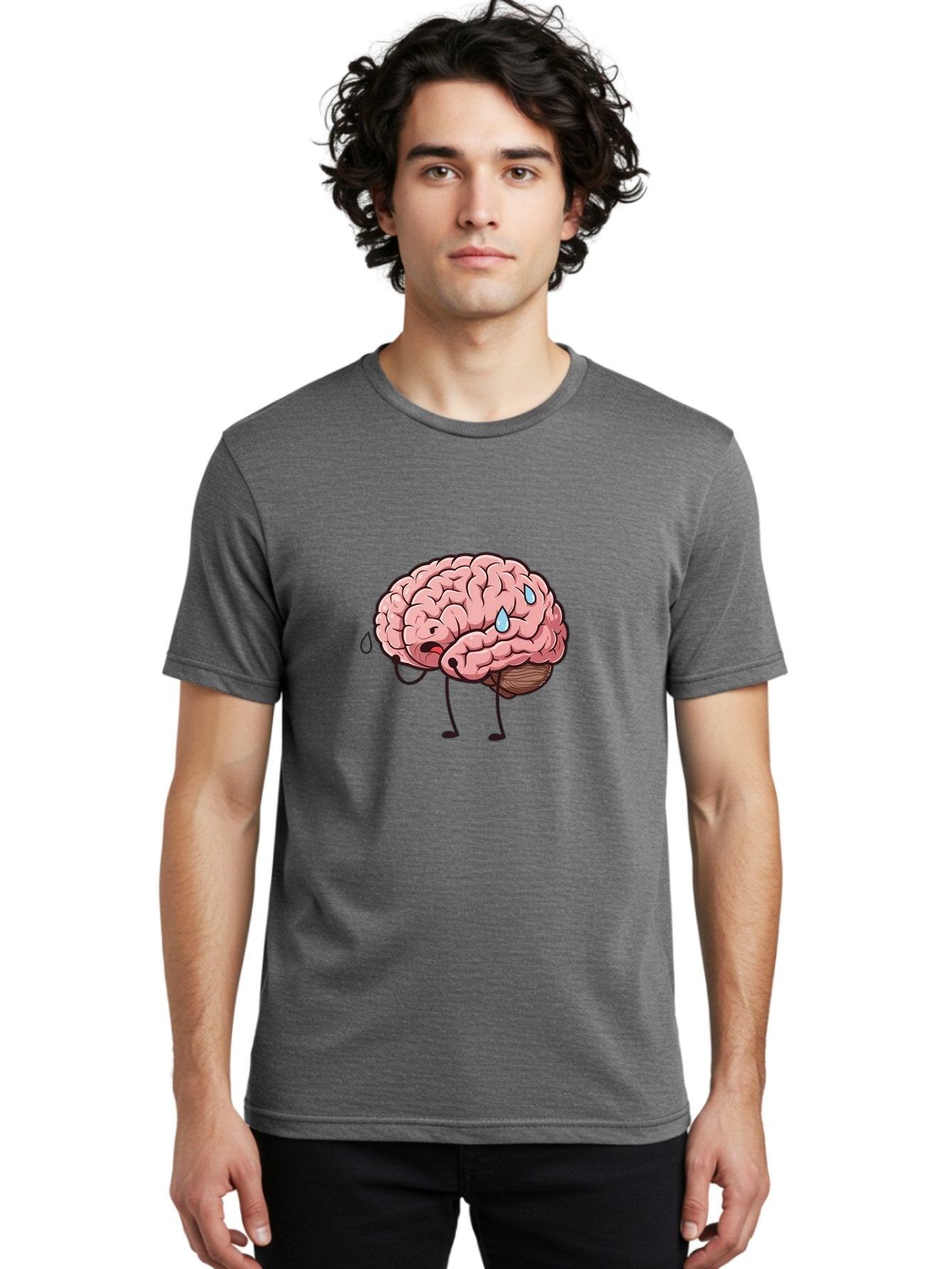 Stressed-Brain Men'S Graphic Tee, 100% Cotton, Comfortable Casual Summer Wear, Machine Washable, Stressed Brain, Worried Expression, Cartoon Brain, Mental Exhaustion, Brain Drain, Tiredness, Frustrated Face, Anthropomorphic Brain Bab475 18