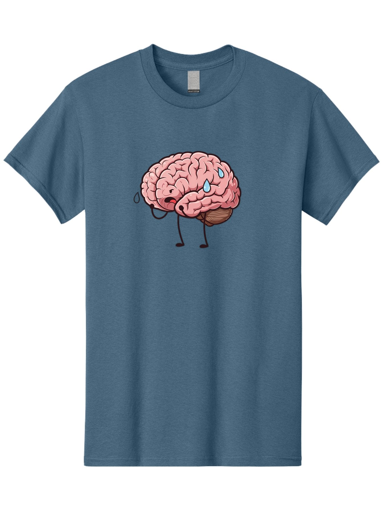 Stressed-Brain Men'S Graphic Tee, 100% Cotton, Comfortable Casual Summer Wear, Machine Washable, Stressed Brain, Worried Expression, Cartoon Brain, Mental Exhaustion, Brain Drain, Tiredness, Frustrated Face, Anthropomorphic Brain Bab475