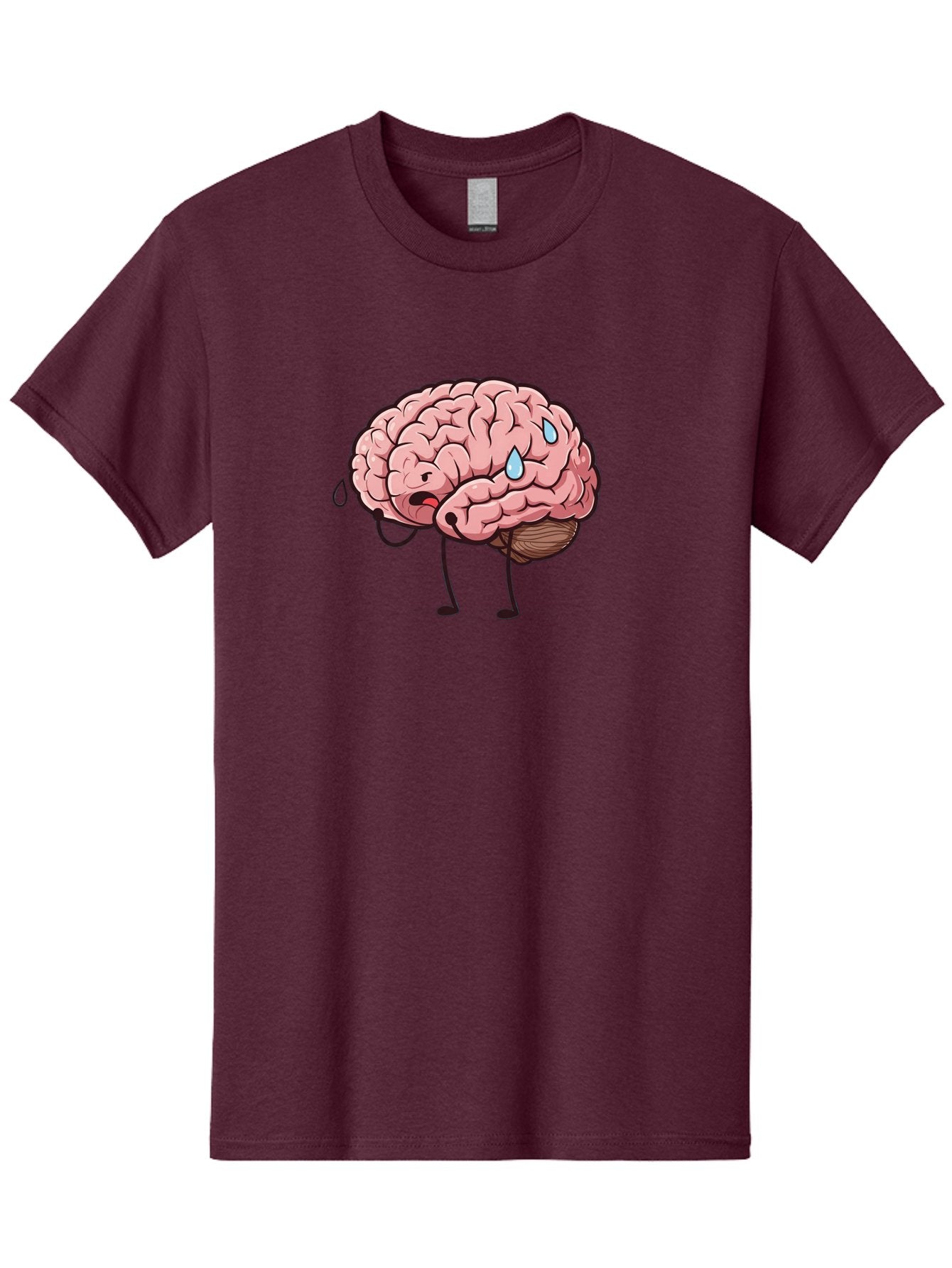 Stressed-Brain Men'S Graphic Tee, 100% Cotton, Comfortable Casual Summer Wear, Machine Washable, Stressed Brain, Worried Expression, Cartoon Brain, Mental Exhaustion, Brain Drain, Tiredness, Frustrated Face, Anthropomorphic Brain Bab475 15