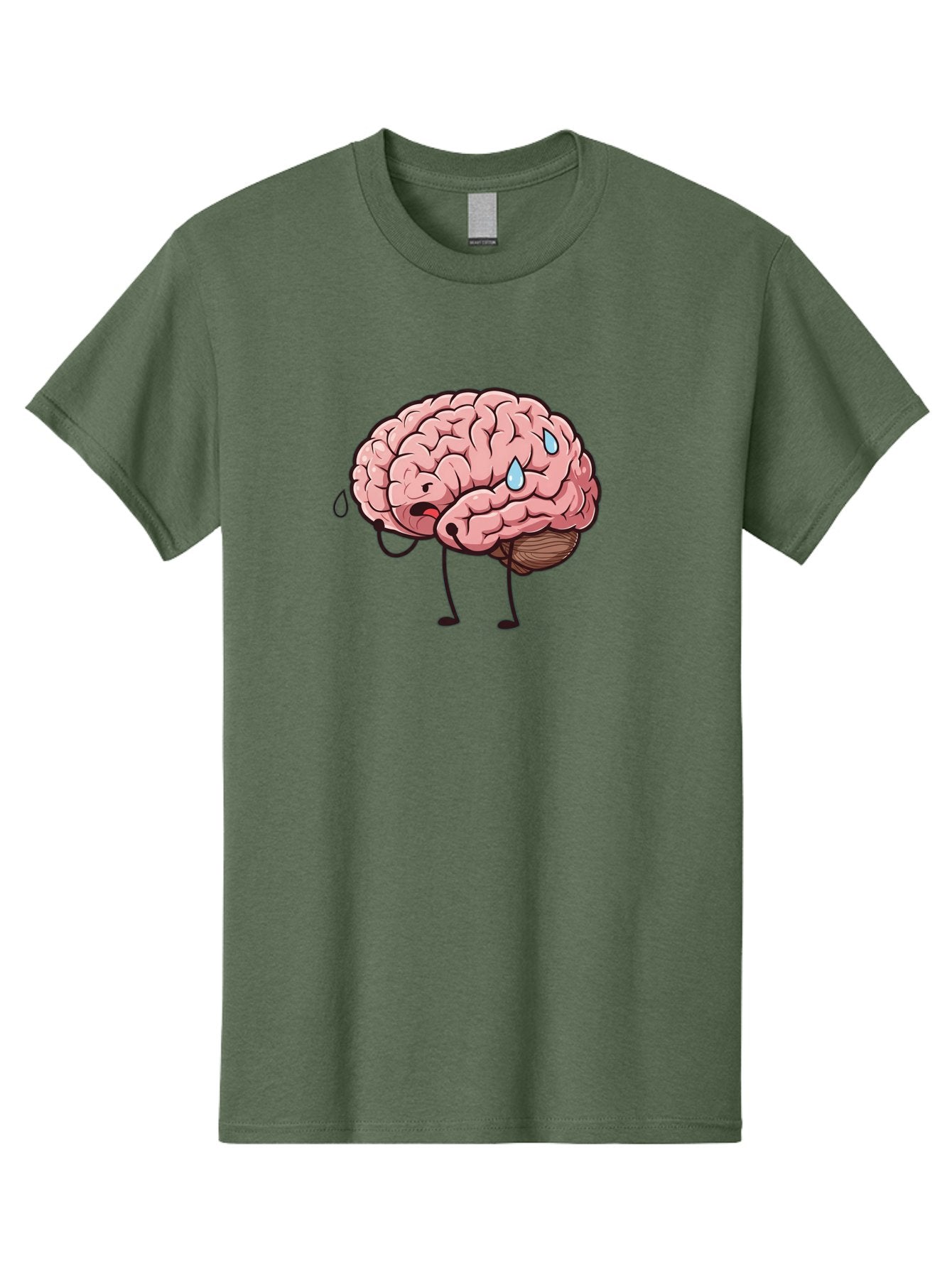 Stressed-Brain Men'S Graphic Tee, 100% Cotton, Comfortable Casual Summer Wear, Machine Washable, Stressed Brain, Worried Expression, Cartoon Brain, Mental Exhaustion, Brain Drain, Tiredness, Frustrated Face, Anthropomorphic Brain Bab475 3