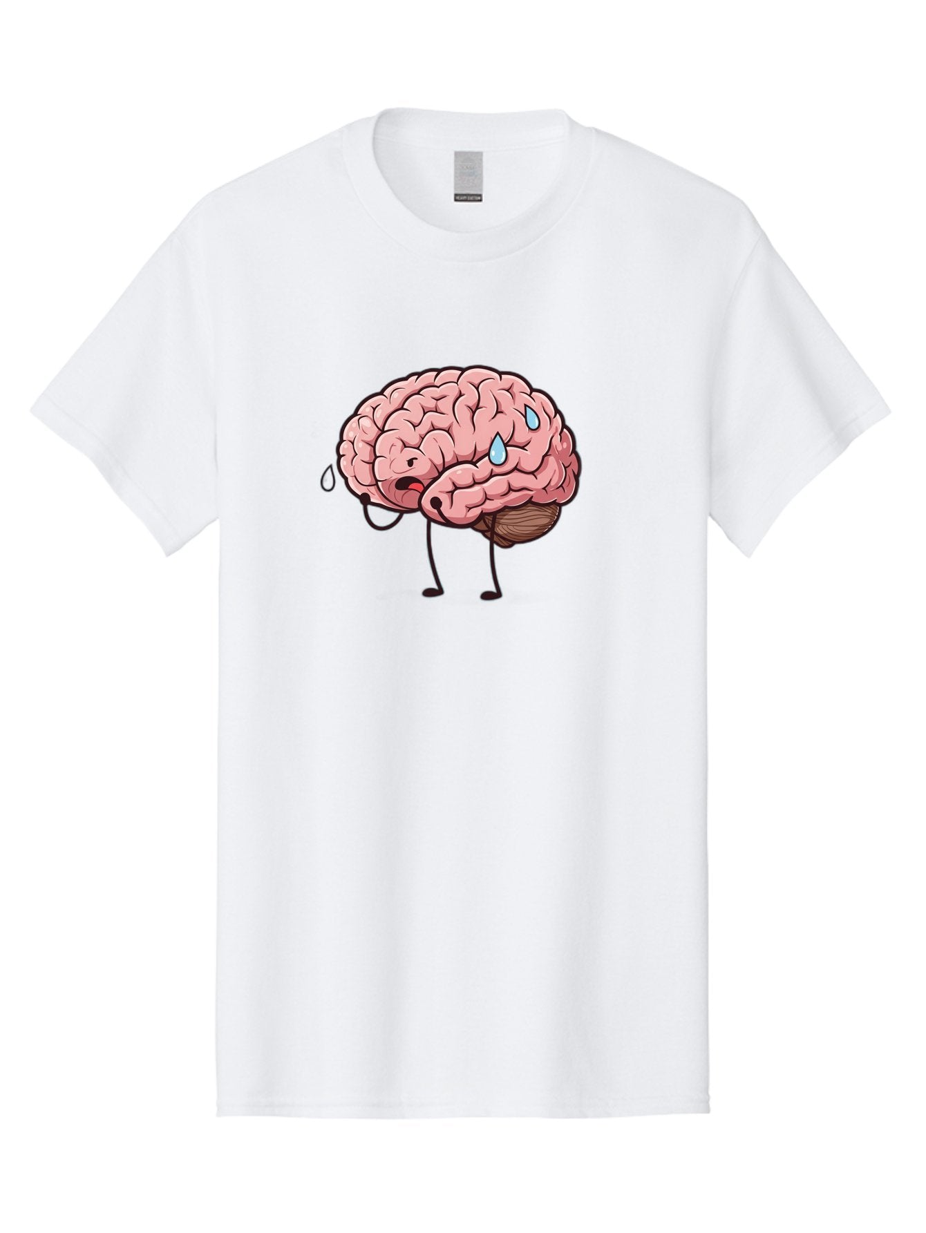 Stressed-Brain Men'S Graphic Tee, 100% Cotton, Comfortable Casual Summer Wear, Machine Washable, Stressed Brain, Worried Expression, Cartoon Brain, Mental Exhaustion, Brain Drain, Tiredness, Frustrated Face, Anthropomorphic Brain Bab475 13