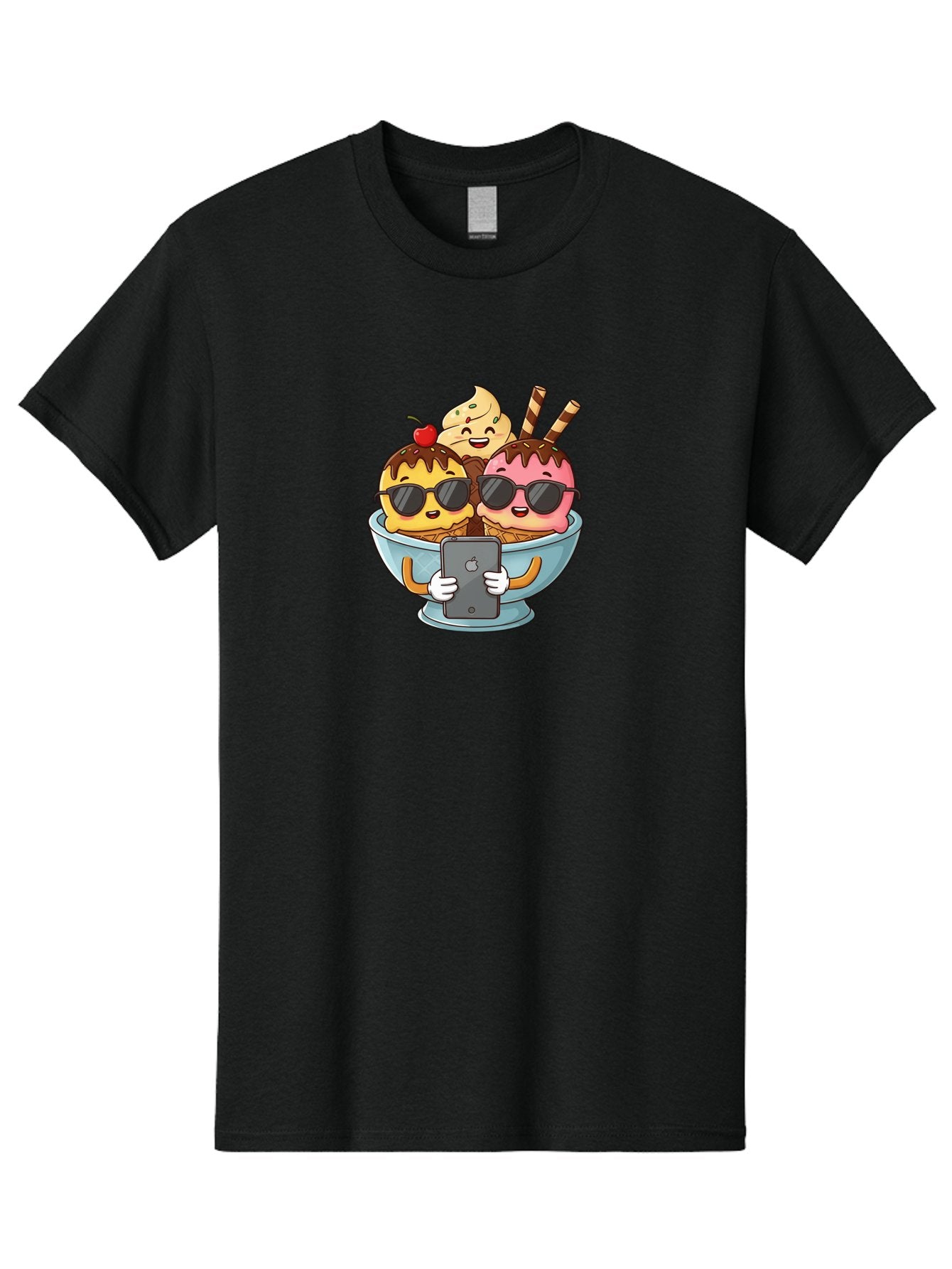 Sundae-Friends Men'S Graphic Tee, 100% Cotton, Comfortable Casual Summer Wear, Machine Washable, Sundaes With Sunglasses, Smartphone Selfie, Chocolate Sauce, Cherry On Top, Cartoon Illustrations Bab477 6