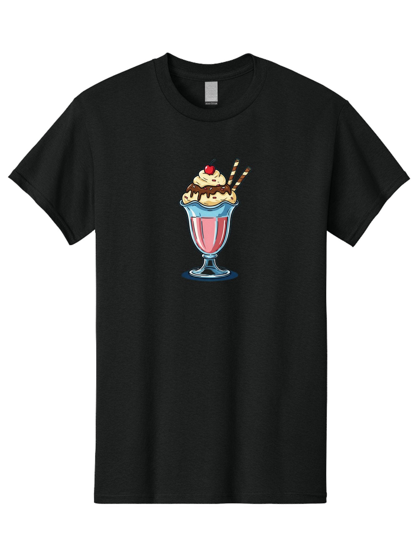 Sundae Men'S Graphic Tee, 100% Cotton, Comfortable Casual Summer Wear, Machine Washable, Sundae Glass, Pink Milkshake, Whipped Cream, Chocolate Sauce, Cherry On Top, Striped Straws, Sweet Treat, Dessert, Cold Drink, Creamy Texture, Bab478 14