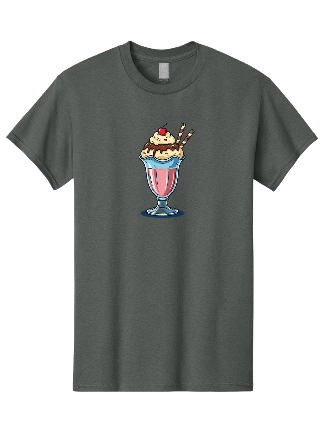 Sundae Men'S Graphic Tee, 100% Cotton, Comfortable Casual Summer Wear, Machine Washable, Sundae Glass, Pink Milkshake, Whipped Cream, Chocolate Sauce, Cherry On Top, Striped Straws, Sweet Treat, Dessert, Cold Drink, Creamy Texture, Bab478 7