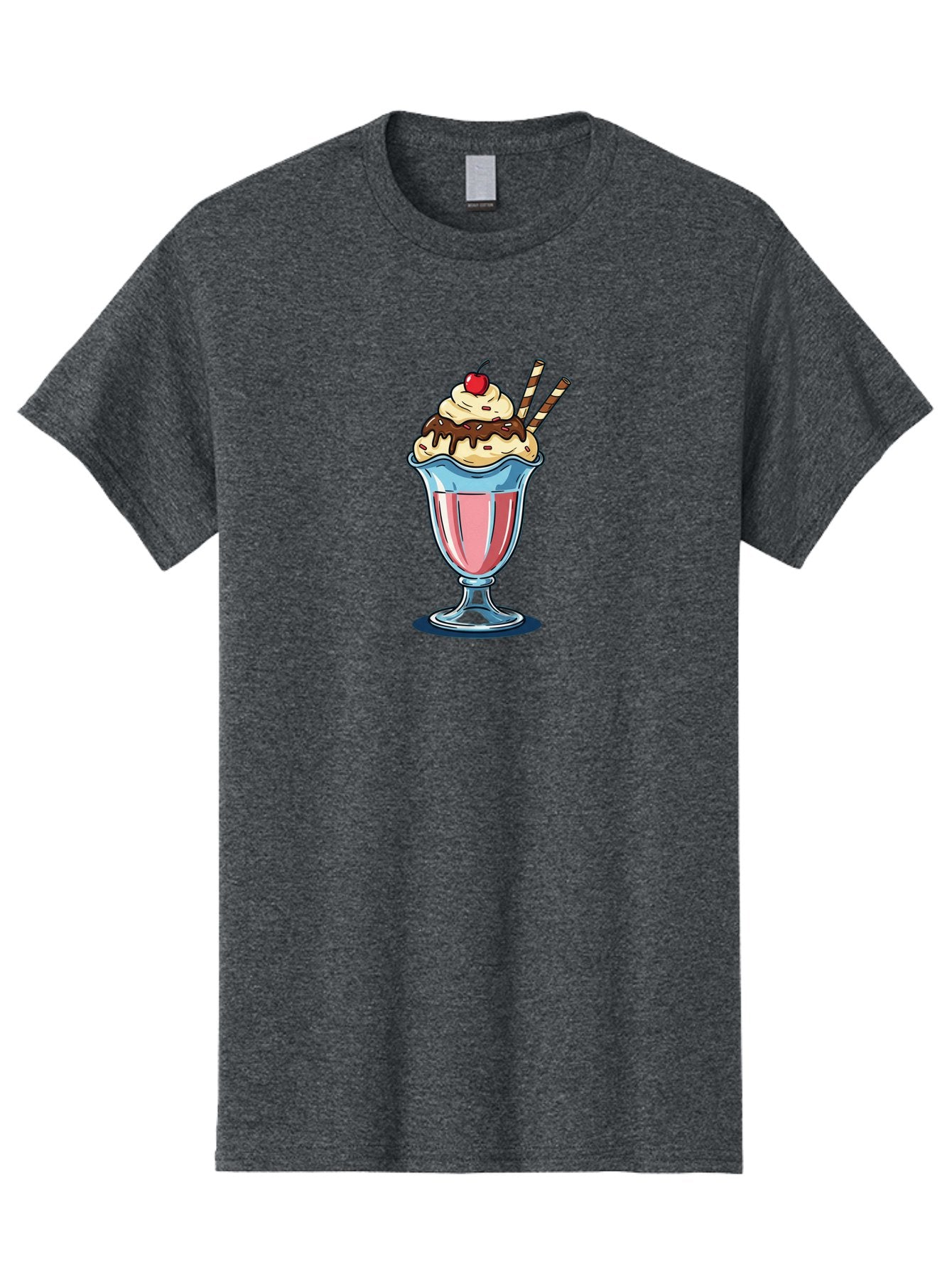 Sundae Men'S Graphic Tee, 100% Cotton, Comfortable Casual Summer Wear, Machine Washable, Sundae Glass, Pink Milkshake, Whipped Cream, Chocolate Sauce, Cherry On Top, Striped Straws, Sweet Treat, Dessert, Cold Drink, Creamy Texture, Bab478 8