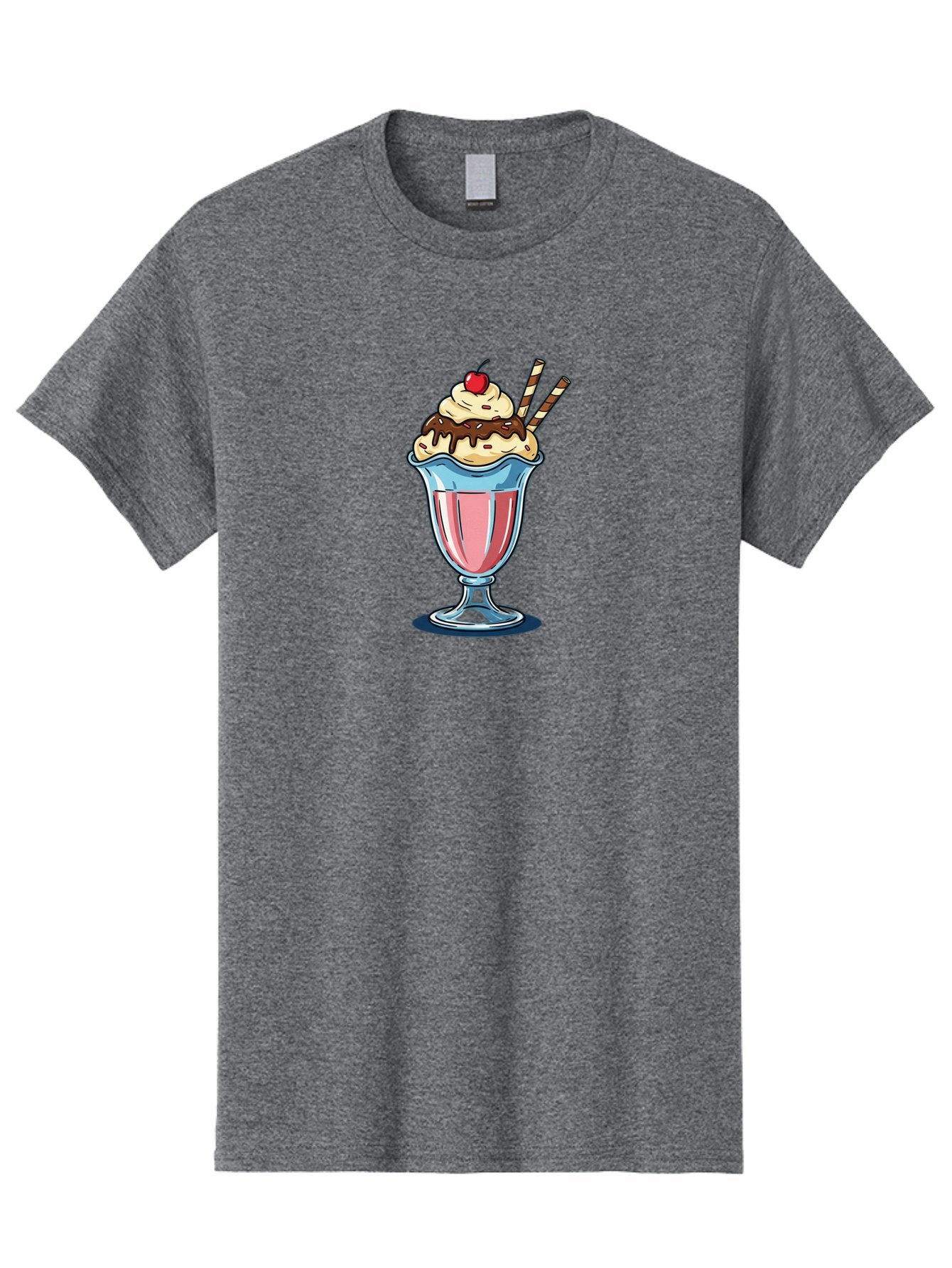 Sundae Men'S Graphic Tee, 100% Cotton, Comfortable Casual Summer Wear, Machine Washable, Sundae Glass, Pink Milkshake, Whipped Cream, Chocolate Sauce, Cherry On Top, Striped Straws, Sweet Treat, Dessert, Cold Drink, Creamy Texture, Bab478 10