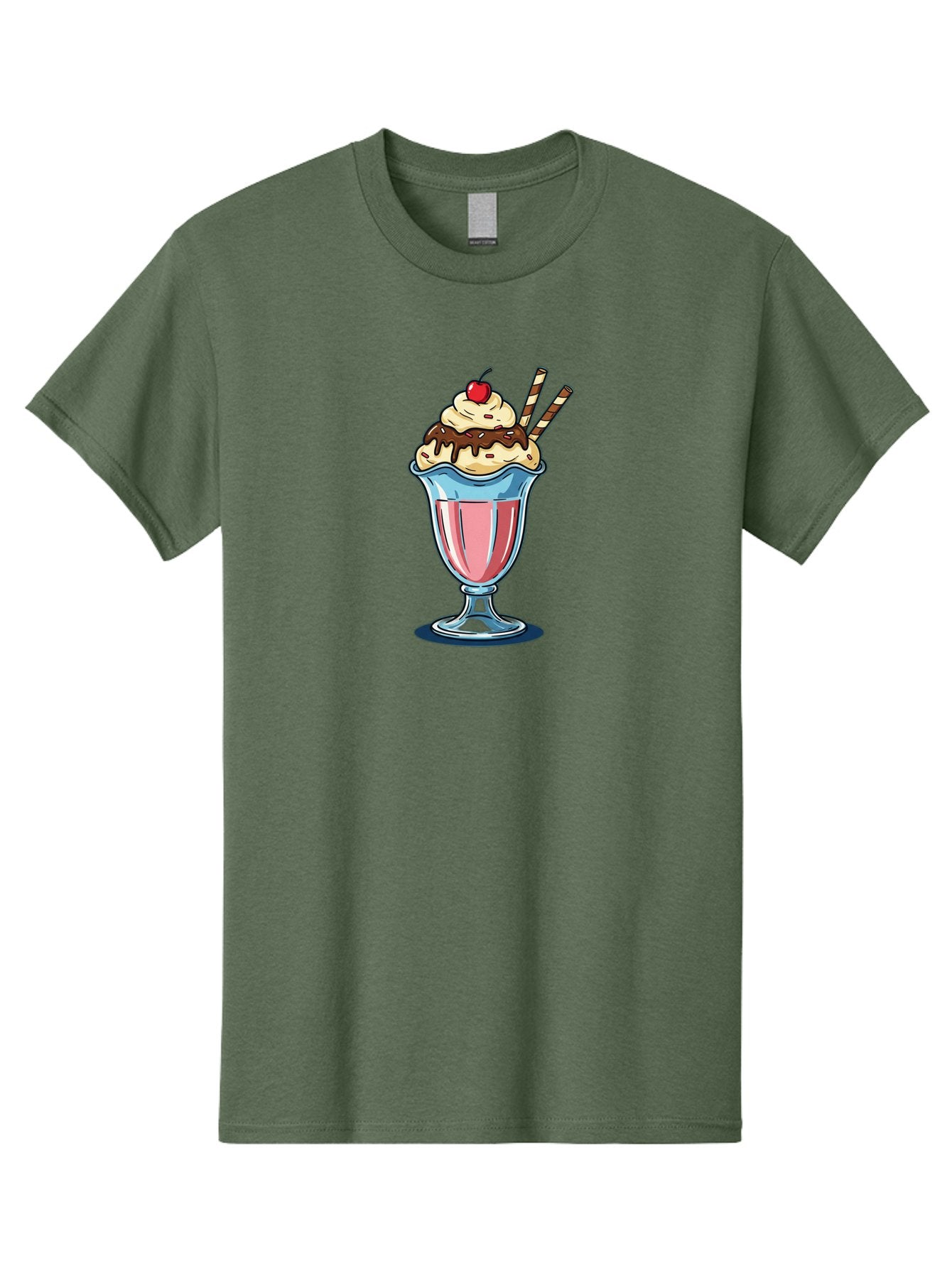 Sundae Men'S Graphic Tee, 100% Cotton, Comfortable Casual Summer Wear, Machine Washable, Sundae Glass, Pink Milkshake, Whipped Cream, Chocolate Sauce, Cherry On Top, Striped Straws, Sweet Treat, Dessert, Cold Drink, Creamy Texture, Bab478 3