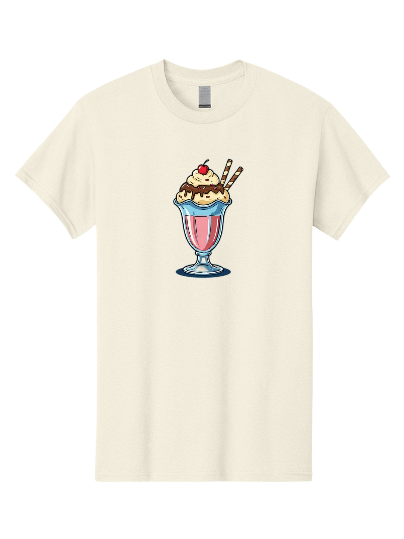 Sundae Men'S Graphic Tee, 100% Cotton, Comfortable Casual Summer Wear, Machine Washable, Sundae Glass, Pink Milkshake, Whipped Cream, Chocolate Sauce, Cherry On Top, Striped Straws, Sweet Treat, Dessert, Cold Drink, Creamy Texture, Bab478 6