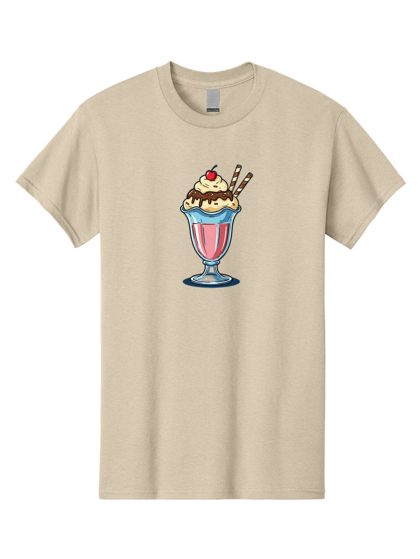 Sundae Men'S Graphic Tee, 100% Cotton, Comfortable Casual Summer Wear, Machine Washable, Sundae Glass, Pink Milkshake, Whipped Cream, Chocolate Sauce, Cherry On Top, Striped Straws, Sweet Treat, Dessert, Cold Drink, Creamy Texture, Bab478