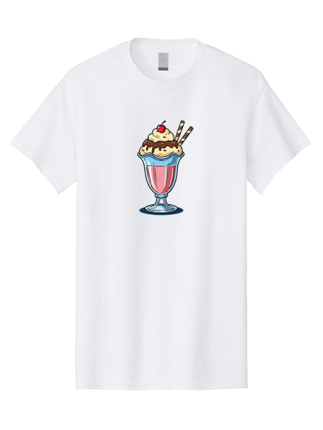 Sundae Men'S Graphic Tee, 100% Cotton, Comfortable Casual Summer Wear, Machine Washable, Sundae Glass, Pink Milkshake, Whipped Cream, Chocolate Sauce, Cherry On Top, Striped Straws, Sweet Treat, Dessert, Cold Drink, Creamy Texture, Bab478 11