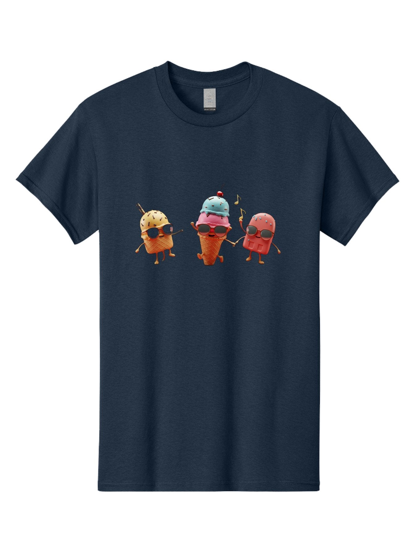 Sunglasses-Ice-Cream Men'S Graphic Tee, 100% Cotton, Comfortable Casual Summer Wear, Machine Washable, Fun Ice Cream Characters, Cool Shades, Summertime Vibes, Dancing Treats, Playful Dessert, Sweet Indulgence, Frozen Fun Bab480