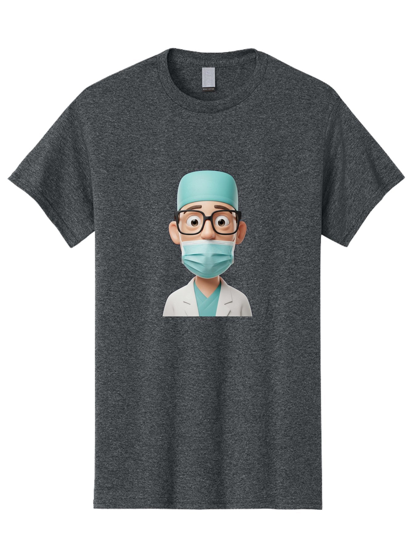 Surgeon Men'S Graphic Tee, 100% Cotton, Comfortable Casual Summer Wear, Machine Washable, Cartoon Surgeon, Medical Professional, Surgical Attire, Protective Gear, Face Mask, Glasses, Shocked Expression, White Lab Coat, Blue Scrubs Bab482 9