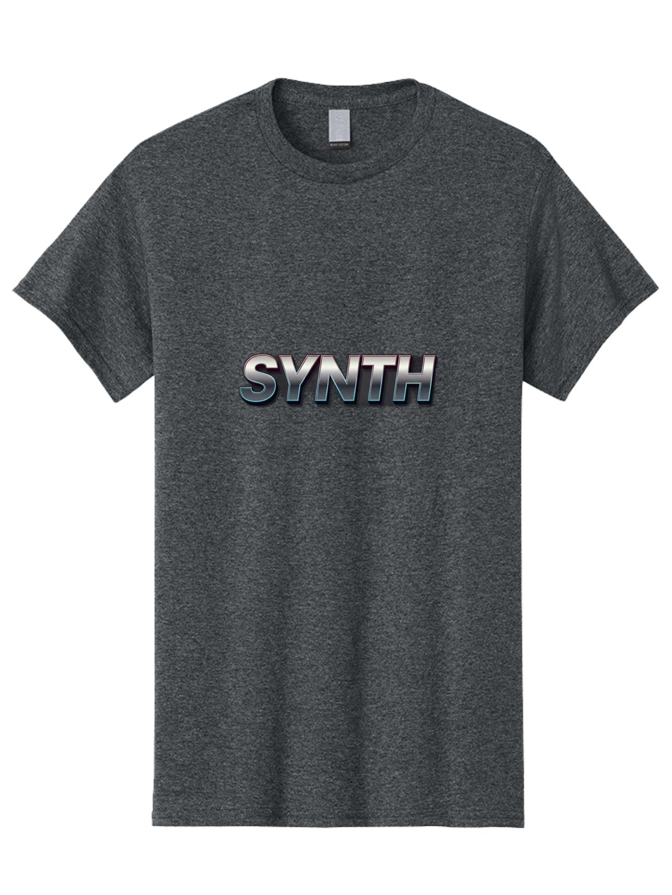 Synth Men'S Graphic Tee, 100% Cotton, Comfortable Casual Summer Wear, Machine Washable, Synth, Silver Text, Bold Font, Chrome Effect, Metallic Sheen, Futuristic Design, Modern Typography, Tech-Inspired Graphic Bab483 7