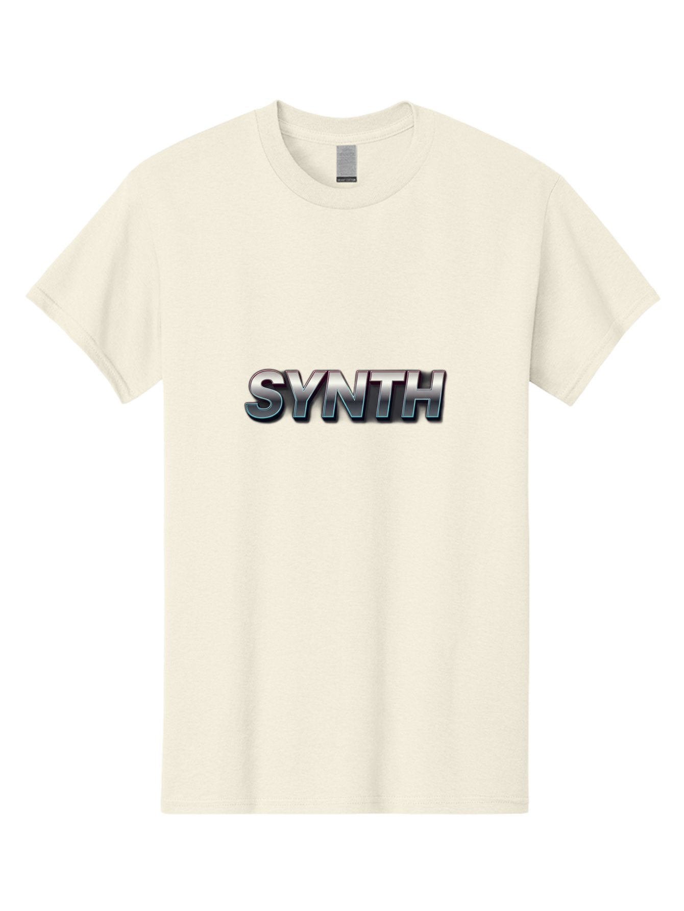 Synth Men'S Graphic Tee, 100% Cotton, Comfortable Casual Summer Wear, Machine Washable, Synth, Silver Text, Bold Font, Chrome Effect, Metallic Sheen, Futuristic Design, Modern Typography, Tech-Inspired Graphic Bab483 4