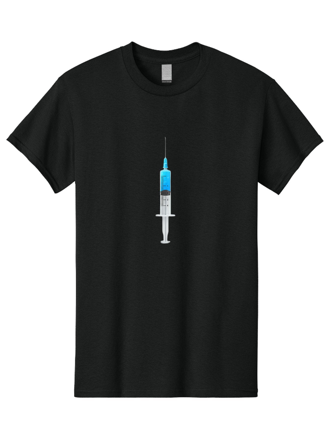 Syringe Men'S Graphic Tee, 100% Cotton, Comfortable Casual Summer Wear, Machine Washable, Medical Syringe, Vaccine Administration, Healthcare, Medical Equipment, Injection, Blue Liquid, Clear Barrel, Measurement Markings Bab485 3