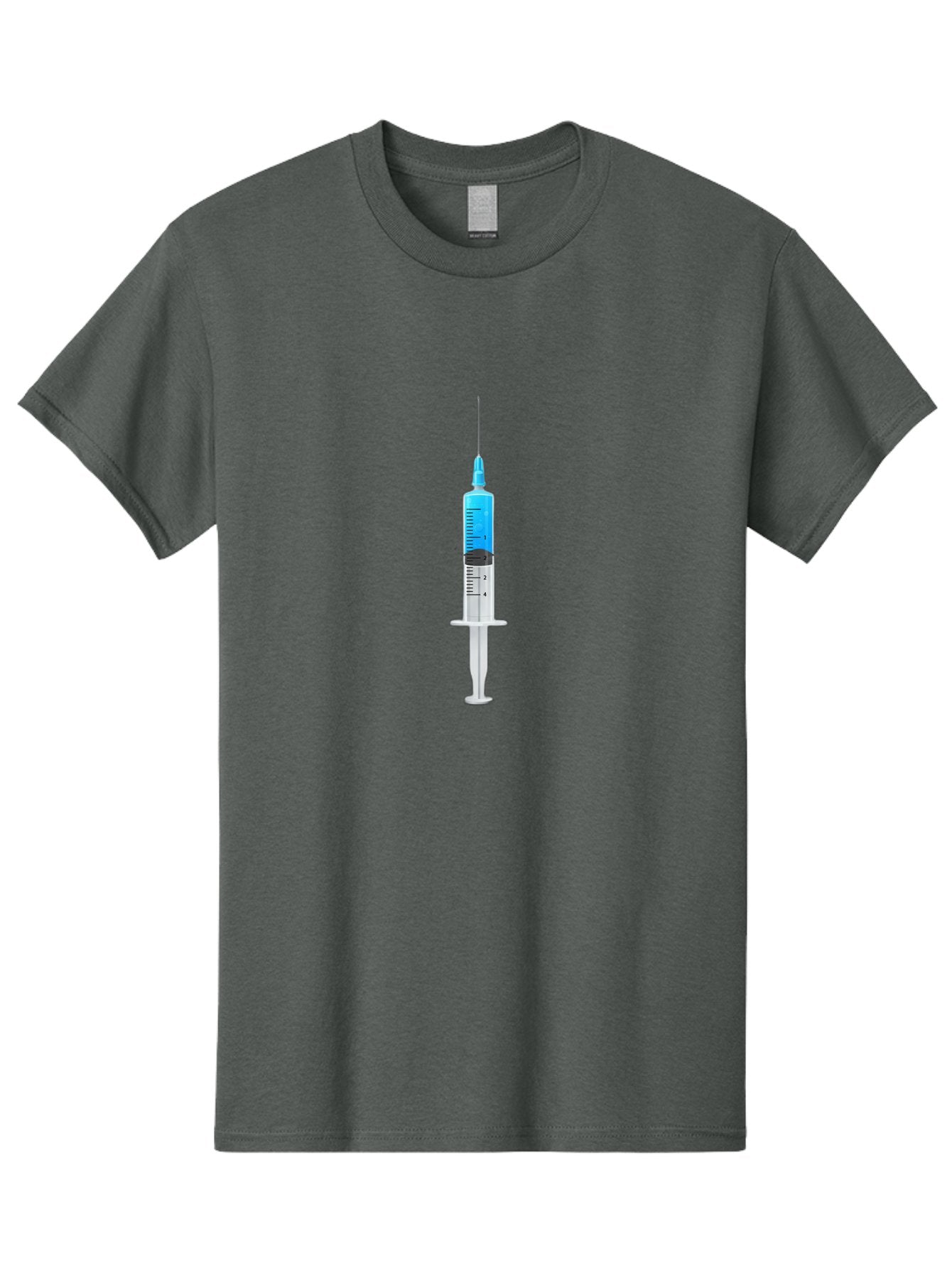 Syringe Men'S Graphic Tee, 100% Cotton, Comfortable Casual Summer Wear, Machine Washable, Medical Syringe, Vaccine Administration, Healthcare, Medical Equipment, Injection, Blue Liquid, Clear Barrel, Measurement Markings Bab485 12