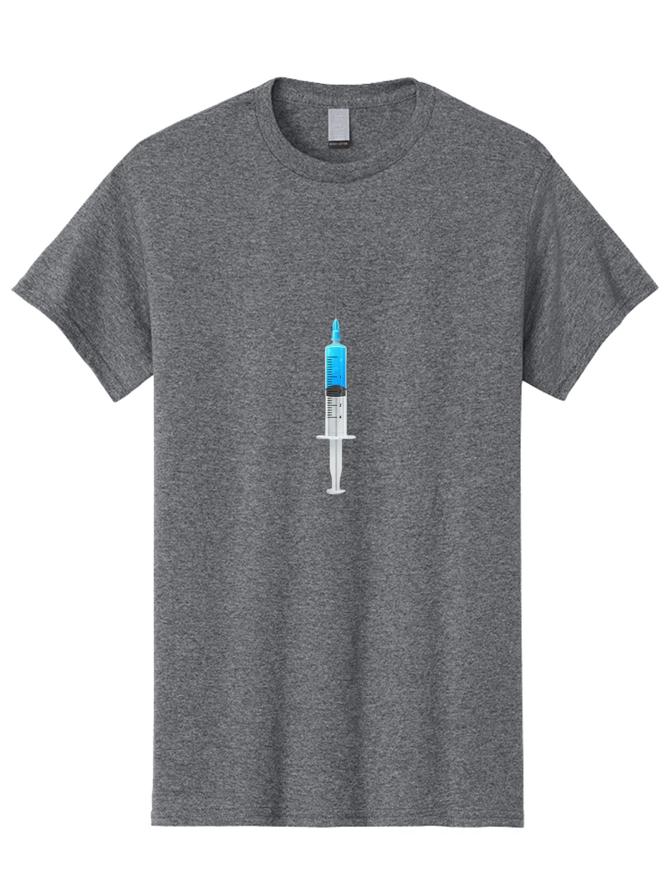 Syringe Men'S Graphic Tee, 100% Cotton, Comfortable Casual Summer Wear, Machine Washable, Medical Syringe, Vaccine Administration, Healthcare, Medical Equipment, Injection, Blue Liquid, Clear Barrel, Measurement Markings Bab485 10