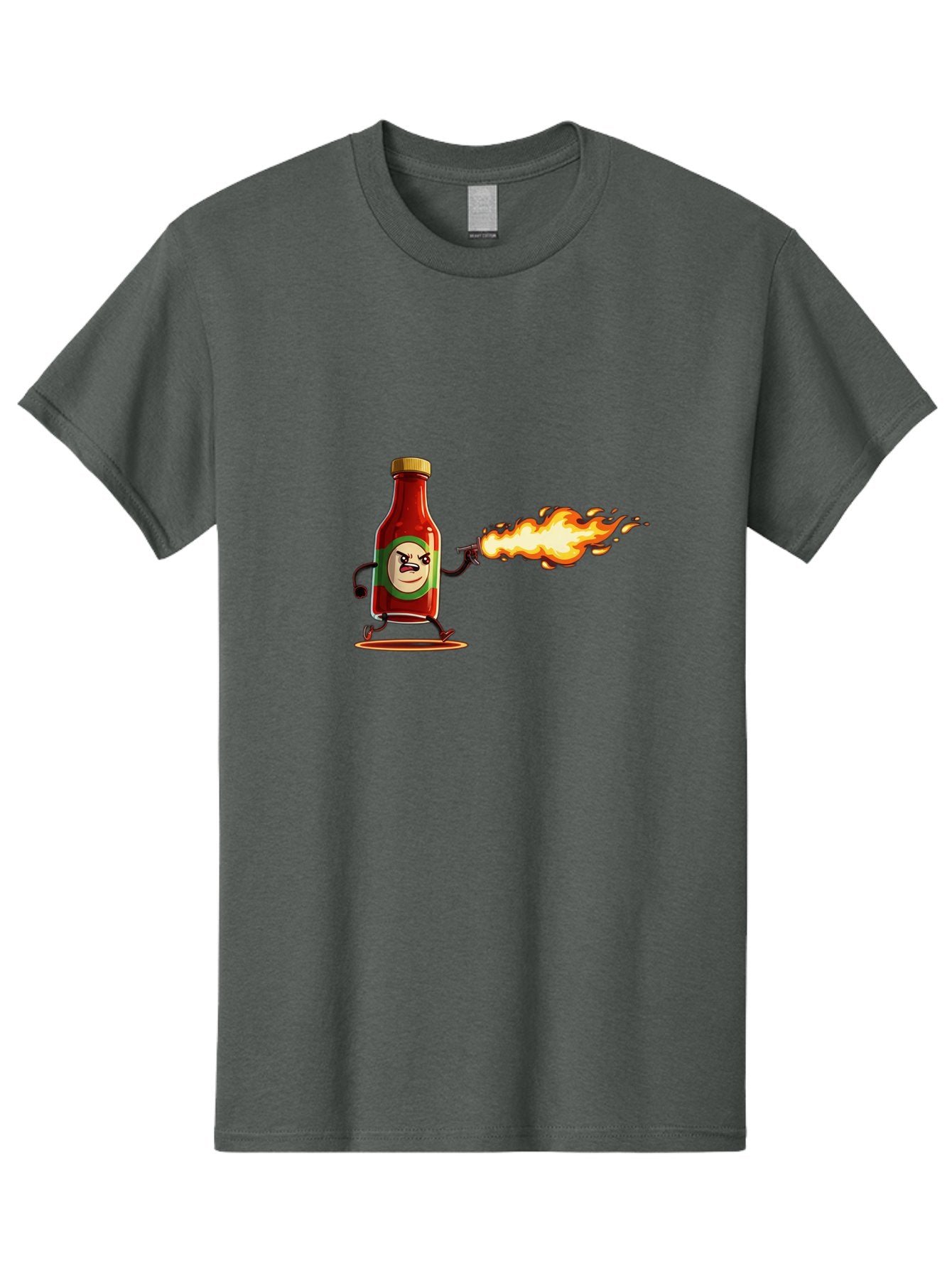 Tabasco Men'S Graphic Tee, 100% Cotton, Comfortable Casual Summer Wear, Machine Washable, Tabasco Sauce Bottle Character, Fiery Personality, Cartoon Style, Hot Sauce, Spicy Food, Humorous Illustration, Condiment, Animated Bottle Bab486 12