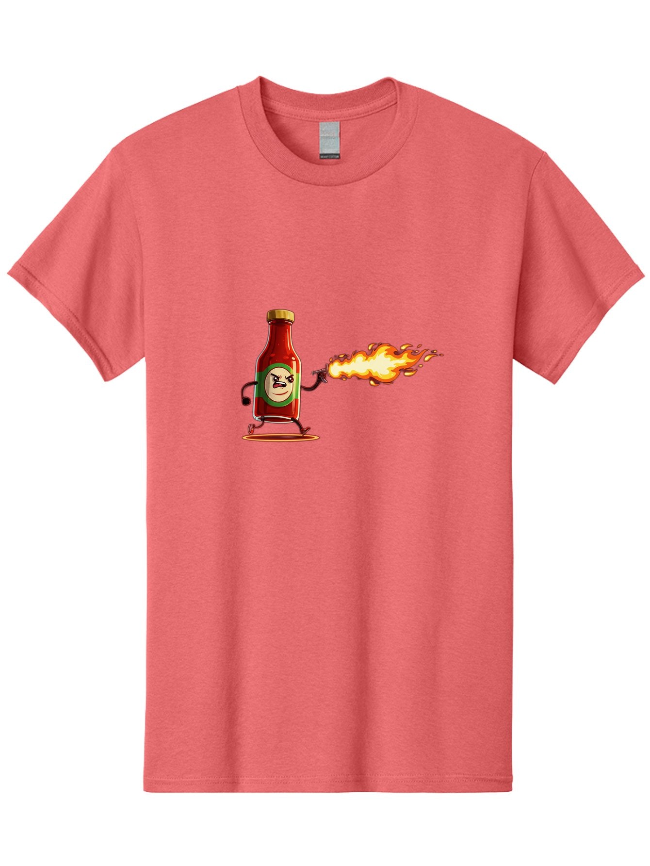 Tabasco Men'S Graphic Tee, 100% Cotton, Comfortable Casual Summer Wear, Machine Washable, Tabasco Sauce Bottle Character, Fiery Personality, Cartoon Style, Hot Sauce, Spicy Food, Humorous Illustration, Condiment, Animated Bottle Bab486 4