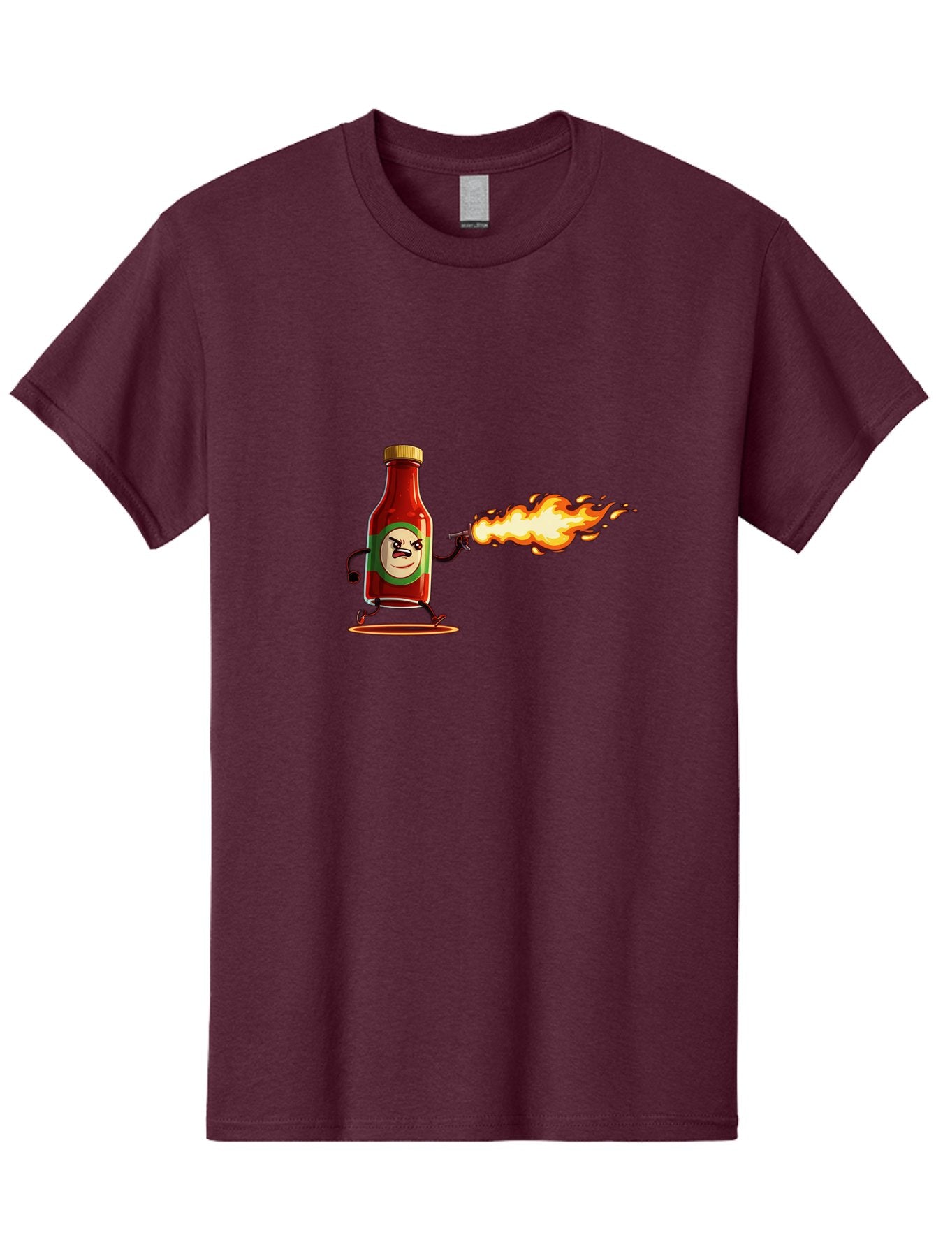 Tabasco Men'S Graphic Tee, 100% Cotton, Comfortable Casual Summer Wear, Machine Washable, Tabasco Sauce Bottle Character, Fiery Personality, Cartoon Style, Hot Sauce, Spicy Food, Humorous Illustration, Condiment, Animated Bottle Bab486