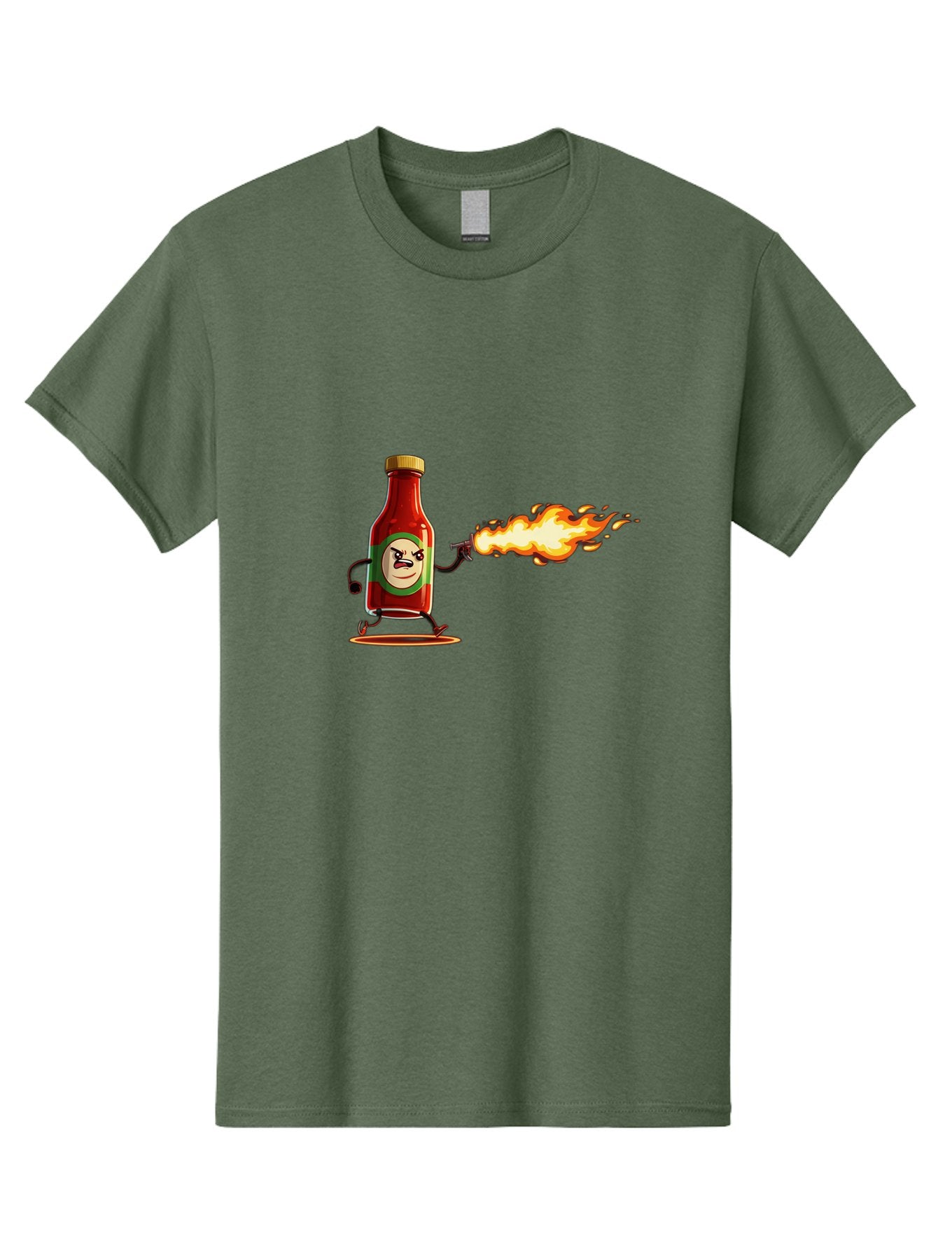 Tabasco Men'S Graphic Tee, 100% Cotton, Comfortable Casual Summer Wear, Machine Washable, Tabasco Sauce Bottle Character, Fiery Personality, Cartoon Style, Hot Sauce, Spicy Food, Humorous Illustration, Condiment, Animated Bottle Bab486 7