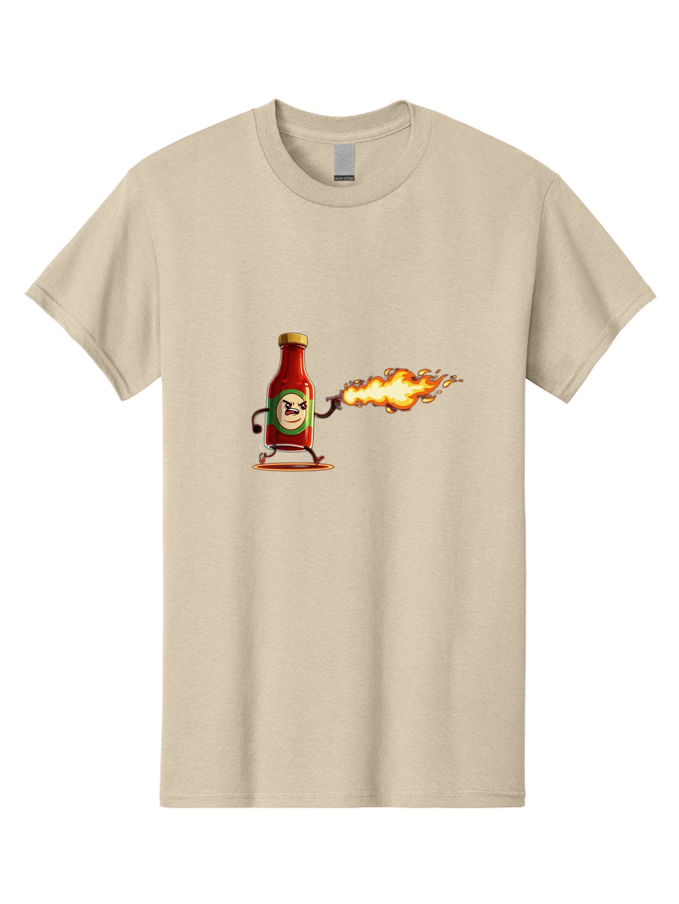 Tabasco Men'S Graphic Tee, 100% Cotton, Comfortable Casual Summer Wear, Machine Washable, Tabasco Sauce Bottle Character, Fiery Personality, Cartoon Style, Hot Sauce, Spicy Food, Humorous Illustration, Condiment, Animated Bottle Bab486 5