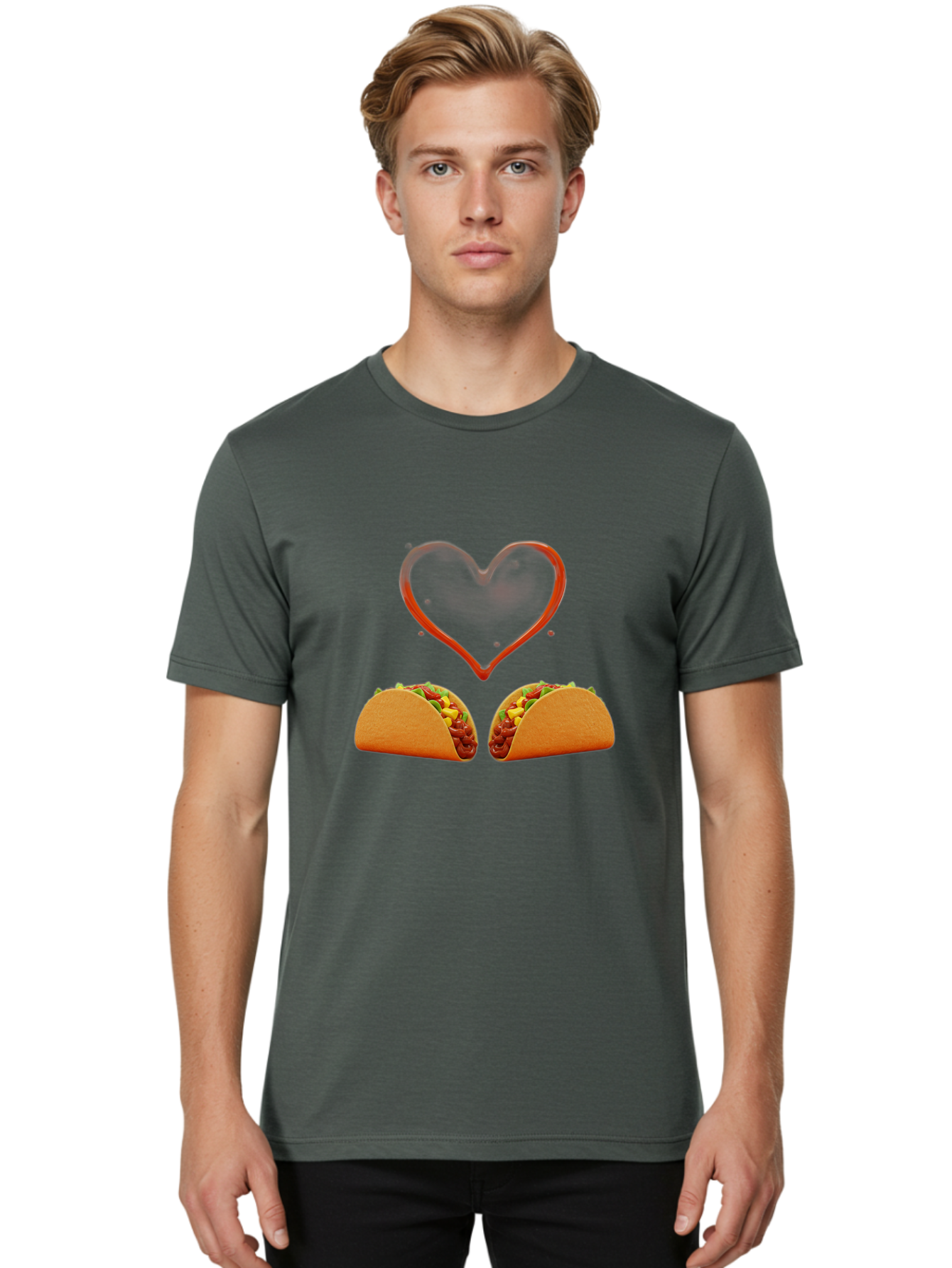 Tacos-And-Heart Men'S Graphic Tee, 100% Cotton, Comfortable Casual Summer Wear, Machine Washable, Tacos With Meat, Corn, Salsa, Love Heart, Red Outline, Delicious Food, Mexican Cuisine, Tasty Treats, Vibrant Colors, Savory Dishes Bab487 14
