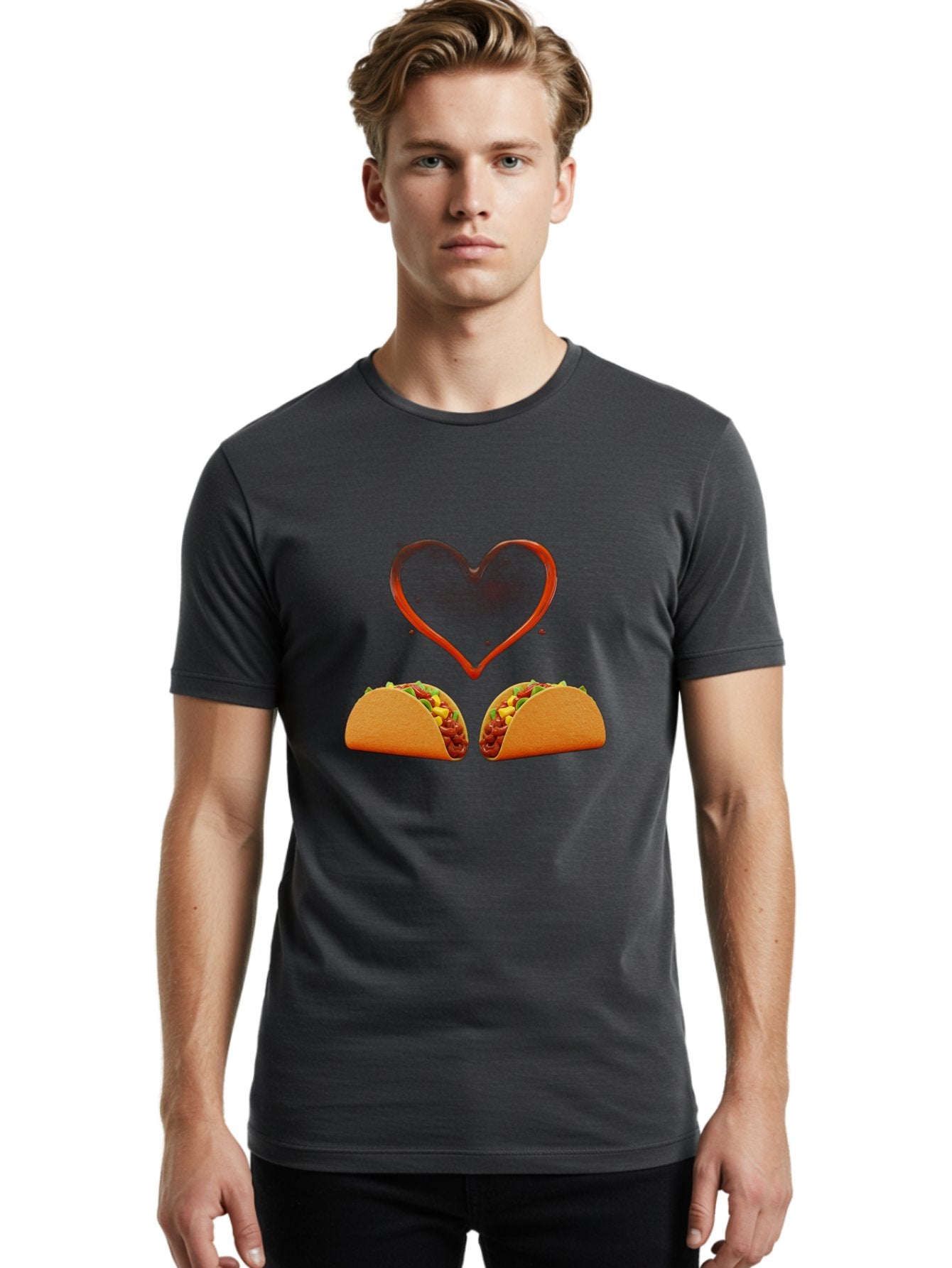 Tacos-And-Heart Men'S Graphic Tee, 100% Cotton, Comfortable Casual Summer Wear, Machine Washable, Tacos With Meat, Corn, Salsa, Love Heart, Red Outline, Delicious Food, Mexican Cuisine, Tasty Treats, Vibrant Colors, Savory Dishes Bab487 20