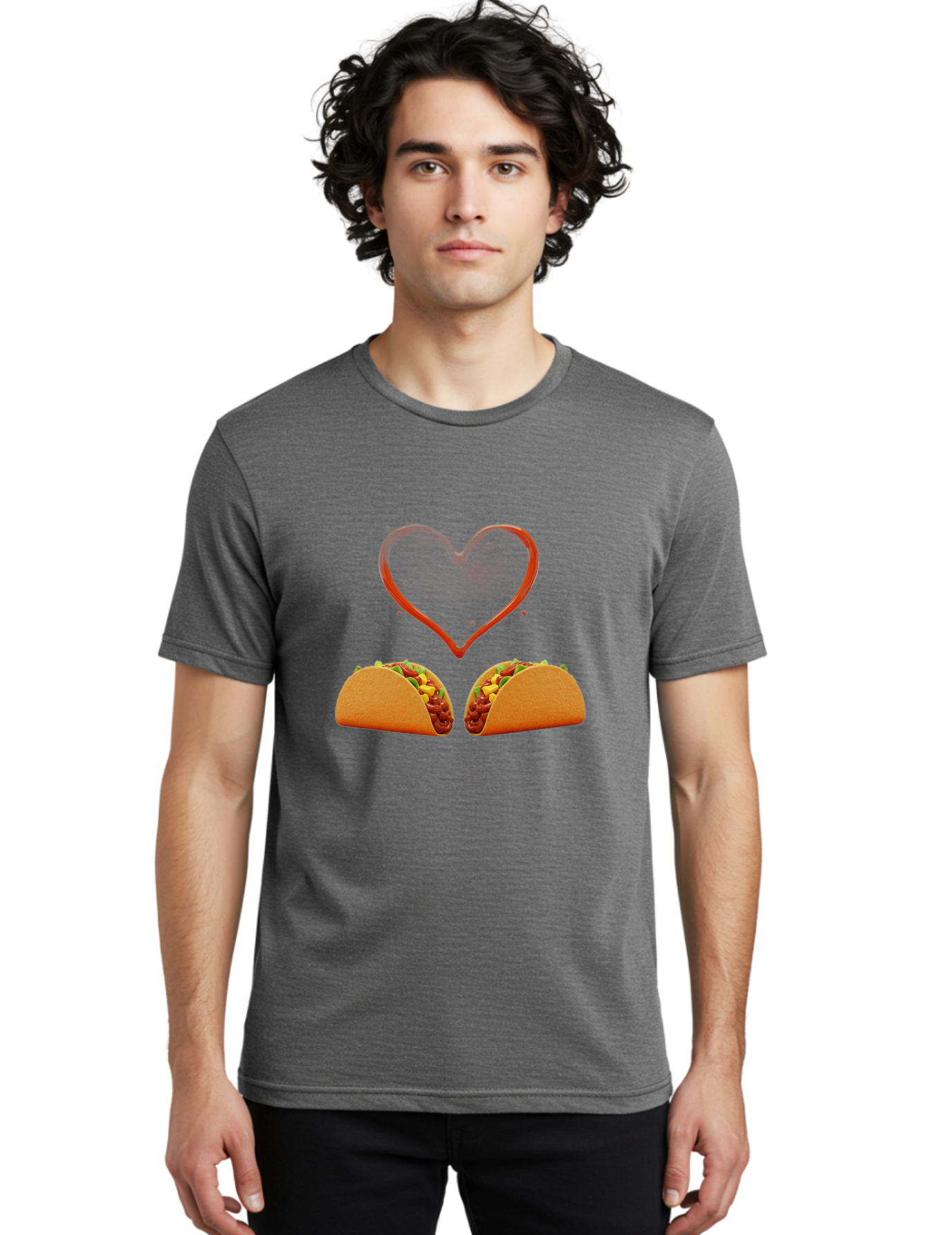 Tacos-And-Heart Men'S Graphic Tee, 100% Cotton, Comfortable Casual Summer Wear, Machine Washable, Tacos With Meat, Corn, Salsa, Love Heart, Red Outline, Delicious Food, Mexican Cuisine, Tasty Treats, Vibrant Colors, Savory Dishes Bab487 26