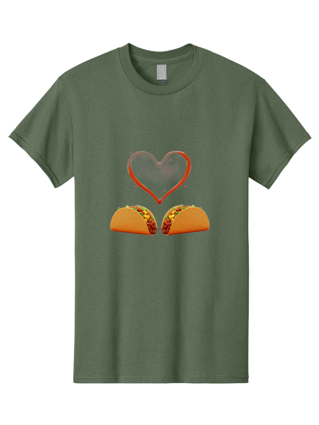 Tacos-And-Heart Men'S Graphic Tee, 100% Cotton, Comfortable Casual Summer Wear, Machine Washable, Tacos With Meat, Corn, Salsa, Love Heart, Red Outline, Delicious Food, Mexican Cuisine, Tasty Treats, Vibrant Colors, Savory Dishes Bab487