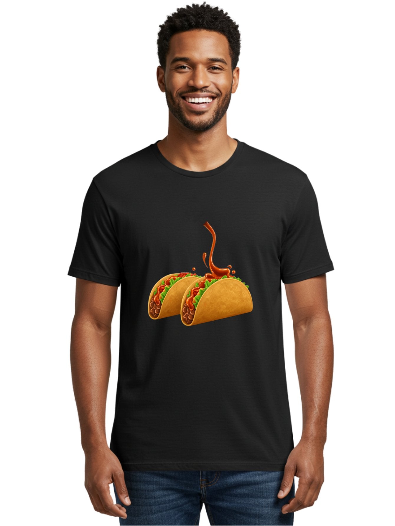 Tacos-With-Hot-Sauce Men'S Graphic Tee, 100% Cotton, Comfortable Casual Summer Wear, Machine Washable, Tacos With Lettuce, Salsa Splashing, Mexican Food, Fast Food, Taco Graphics, Vibrant Red Sauce, Crunchy Tacos, Fresh Lettuce, Salsa Splash Bab488 19