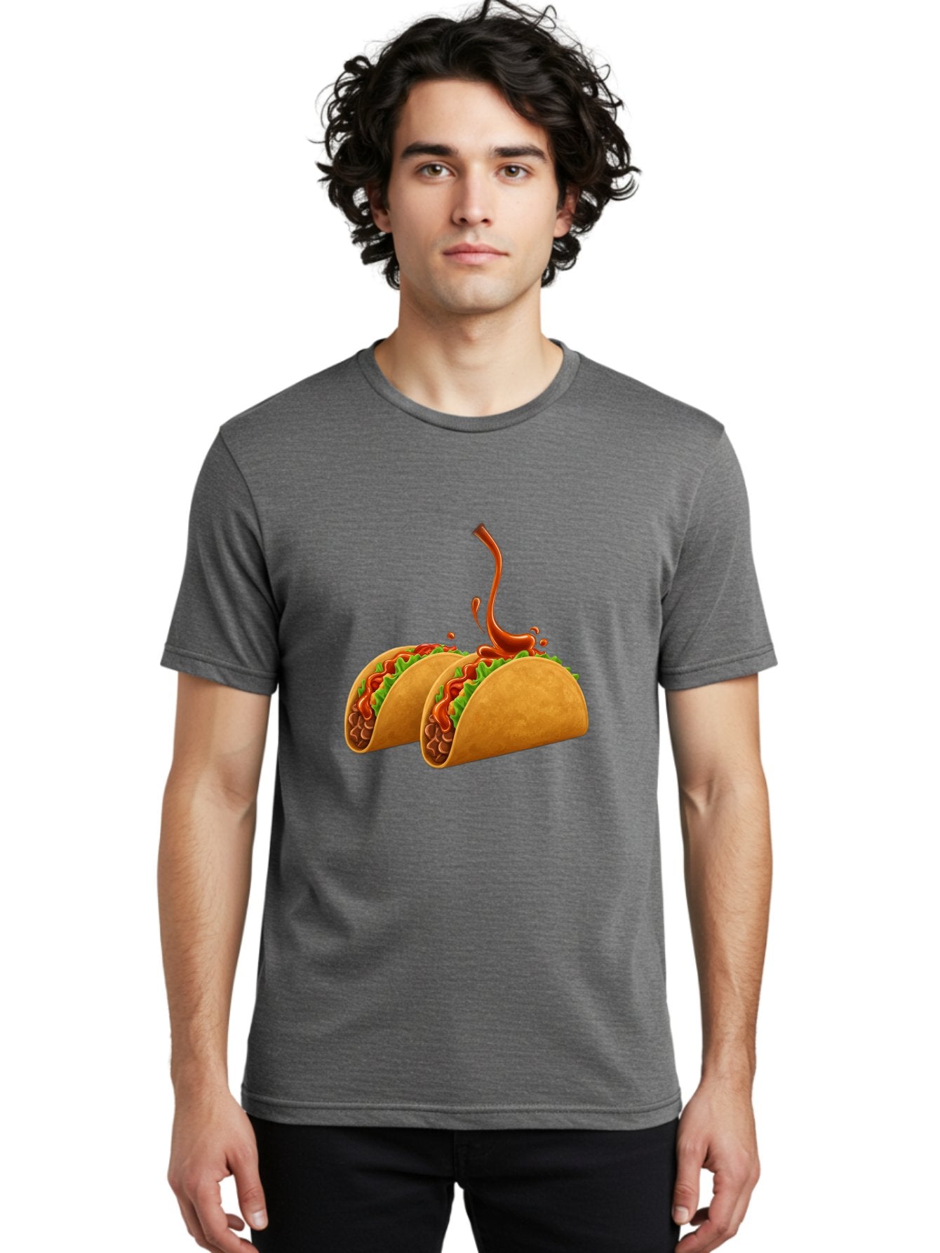 Tacos-With-Hot-Sauce Men'S Graphic Tee, 100% Cotton, Comfortable Casual Summer Wear, Machine Washable, Tacos With Lettuce, Salsa Splashing, Mexican Food, Fast Food, Taco Graphics, Vibrant Red Sauce, Crunchy Tacos, Fresh Lettuce, Salsa Splash Bab488 25