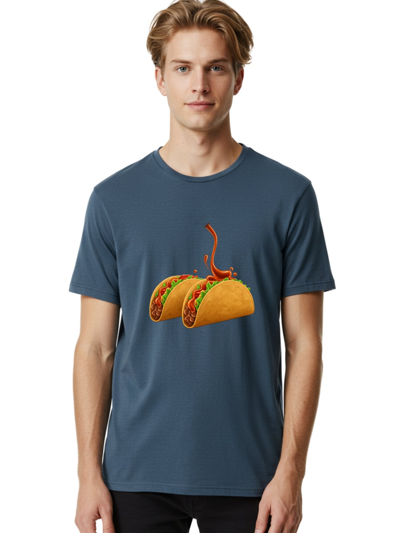 Tacos-With-Hot-Sauce Men'S Graphic Tee, 100% Cotton, Comfortable Casual Summer Wear, Machine Washable, Tacos With Lettuce, Salsa Splashing, Mexican Food, Fast Food, Taco Graphics, Vibrant Red Sauce, Crunchy Tacos, Fresh Lettuce, Salsa Splash Bab488 21
