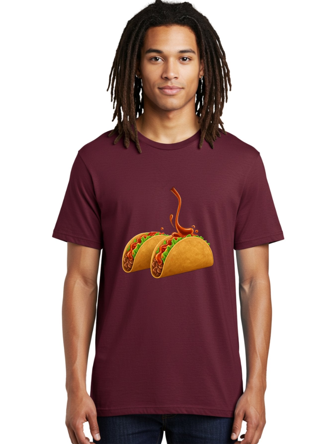 Tacos-With-Hot-Sauce Men'S Graphic Tee, 100% Cotton, Comfortable Casual Summer Wear, Machine Washable, Tacos With Lettuce, Salsa Splashing, Mexican Food, Fast Food, Taco Graphics, Vibrant Red Sauce, Crunchy Tacos, Fresh Lettuce, Salsa Splash Bab488 20