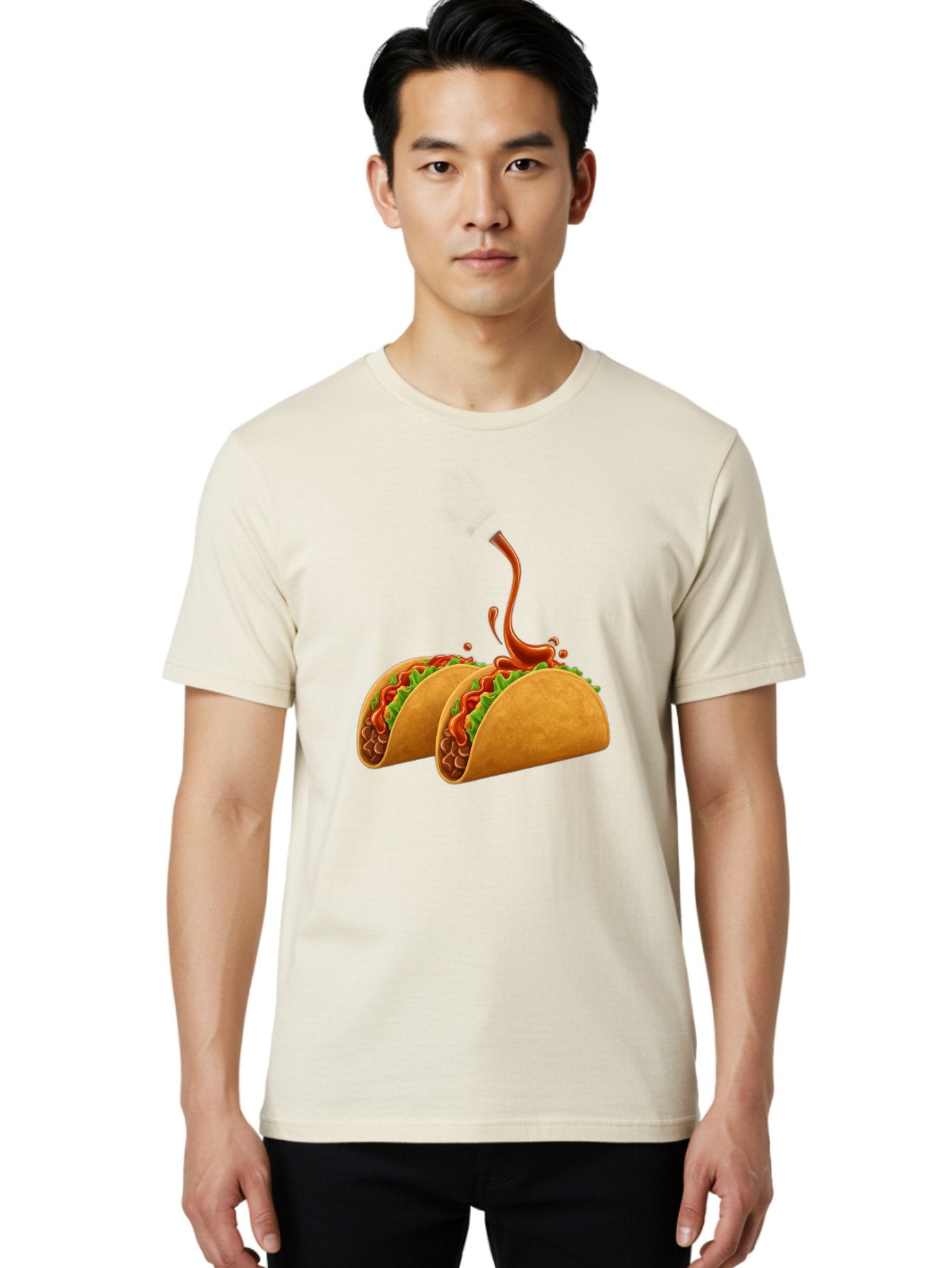 Tacos-With-Hot-Sauce Men'S Graphic Tee, 100% Cotton, Comfortable Casual Summer Wear, Machine Washable, Tacos With Lettuce, Salsa Splashing, Mexican Food, Fast Food, Taco Graphics, Vibrant Red Sauce, Crunchy Tacos, Fresh Lettuce, Salsa Splash Bab488 27