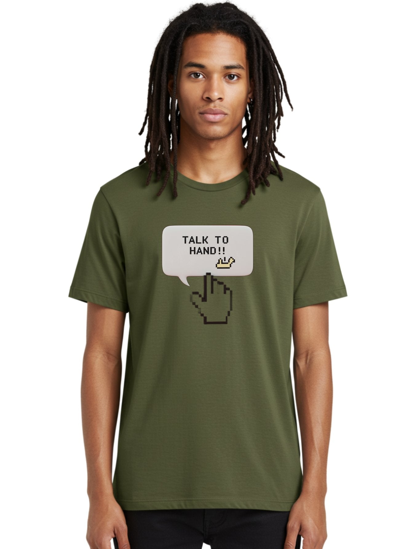 Talk-To-Hand Men'S Graphic Tee, 100% Cotton, Comfortable Casual Summer Wear, Machine Washable, Talk To Hand, Pixel Art, Greeting Card, Waving Hand, User Interface, Retro Style, Chat Bubble, Hand Icon, Hand Gesture, 90S Nostalgia Bab489 24