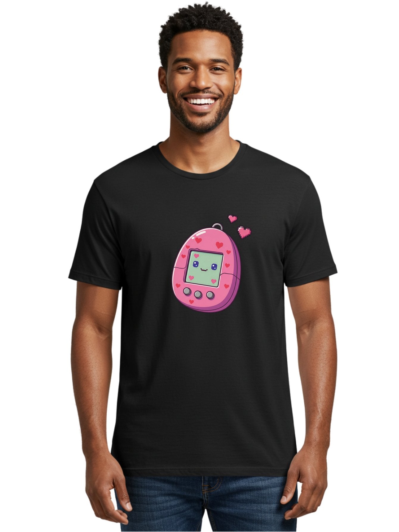 Tamagotchi-1 Men'S Graphic Tee, 100% Cotton, Comfortable Casual Summer Wear, Machine Washable, Pink Digital Pet, Heart Designs, Cute Character, Cartoon Style, Nostalgic Toy, Retro Gaming, 90S Kids, Digital Creature Bab490 30