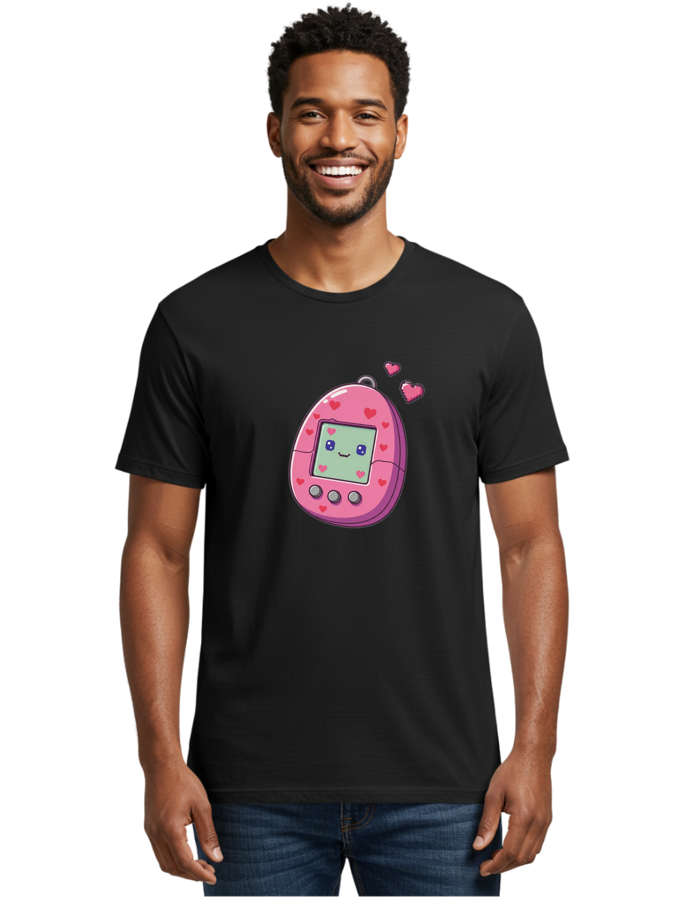 Tamagotchi-1 Men'S Graphic Tee, 100% Cotton, Comfortable Casual Summer Wear, Machine Washable, Pink Digital Pet, Heart Designs, Cute Character, Cartoon Style, Nostalgic Toy, Retro Gaming, 90S Kids, Digital Creature Bab490