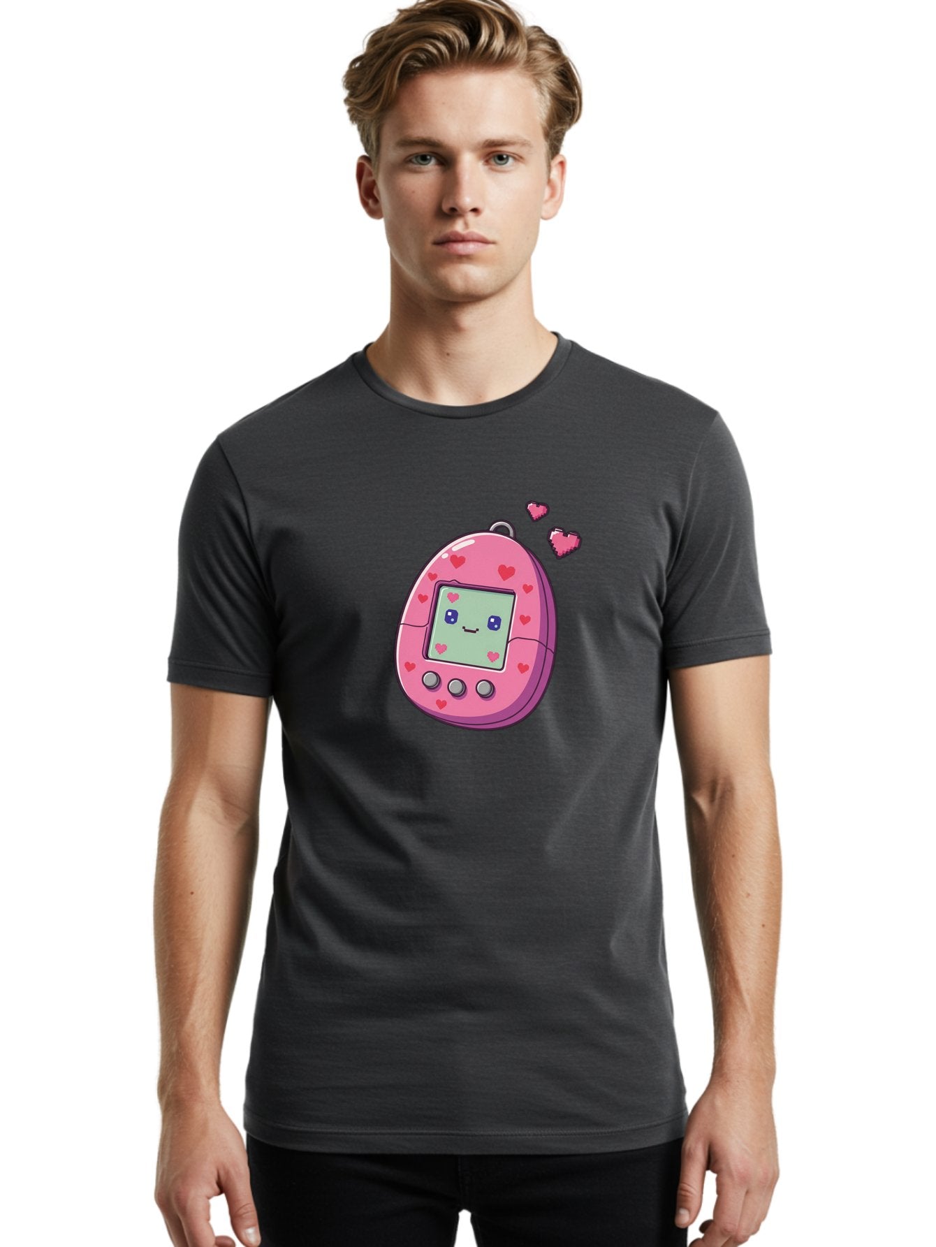 Tamagotchi-1 Men'S Graphic Tee, 100% Cotton, Comfortable Casual Summer Wear, Machine Washable, Pink Digital Pet, Heart Designs, Cute Character, Cartoon Style, Nostalgic Toy, Retro Gaming, 90S Kids, Digital Creature Bab490 28