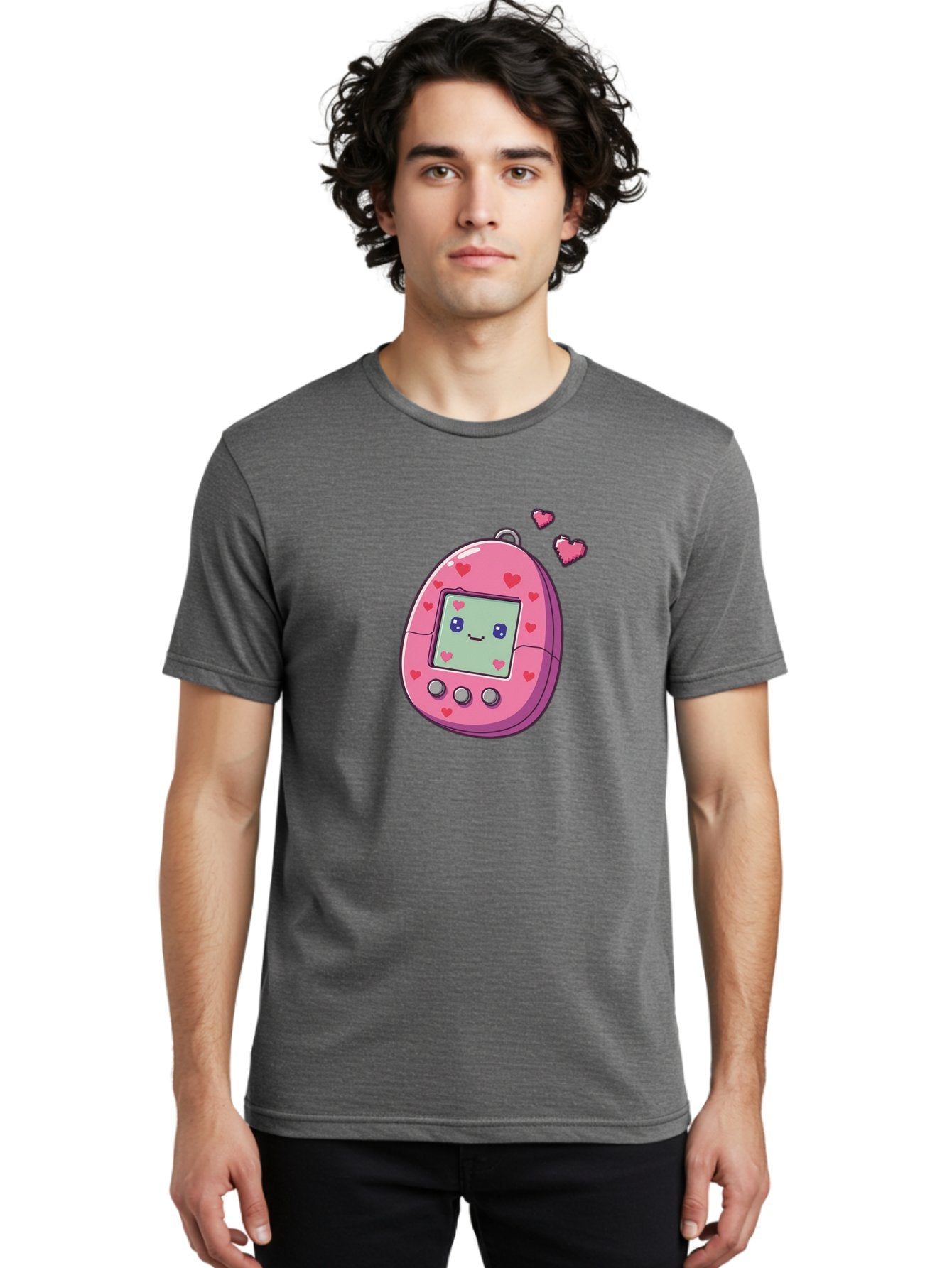 Tamagotchi-1 Men'S Graphic Tee, 100% Cotton, Comfortable Casual Summer Wear, Machine Washable, Pink Digital Pet, Heart Designs, Cute Character, Cartoon Style, Nostalgic Toy, Retro Gaming, 90S Kids, Digital Creature Bab490 24