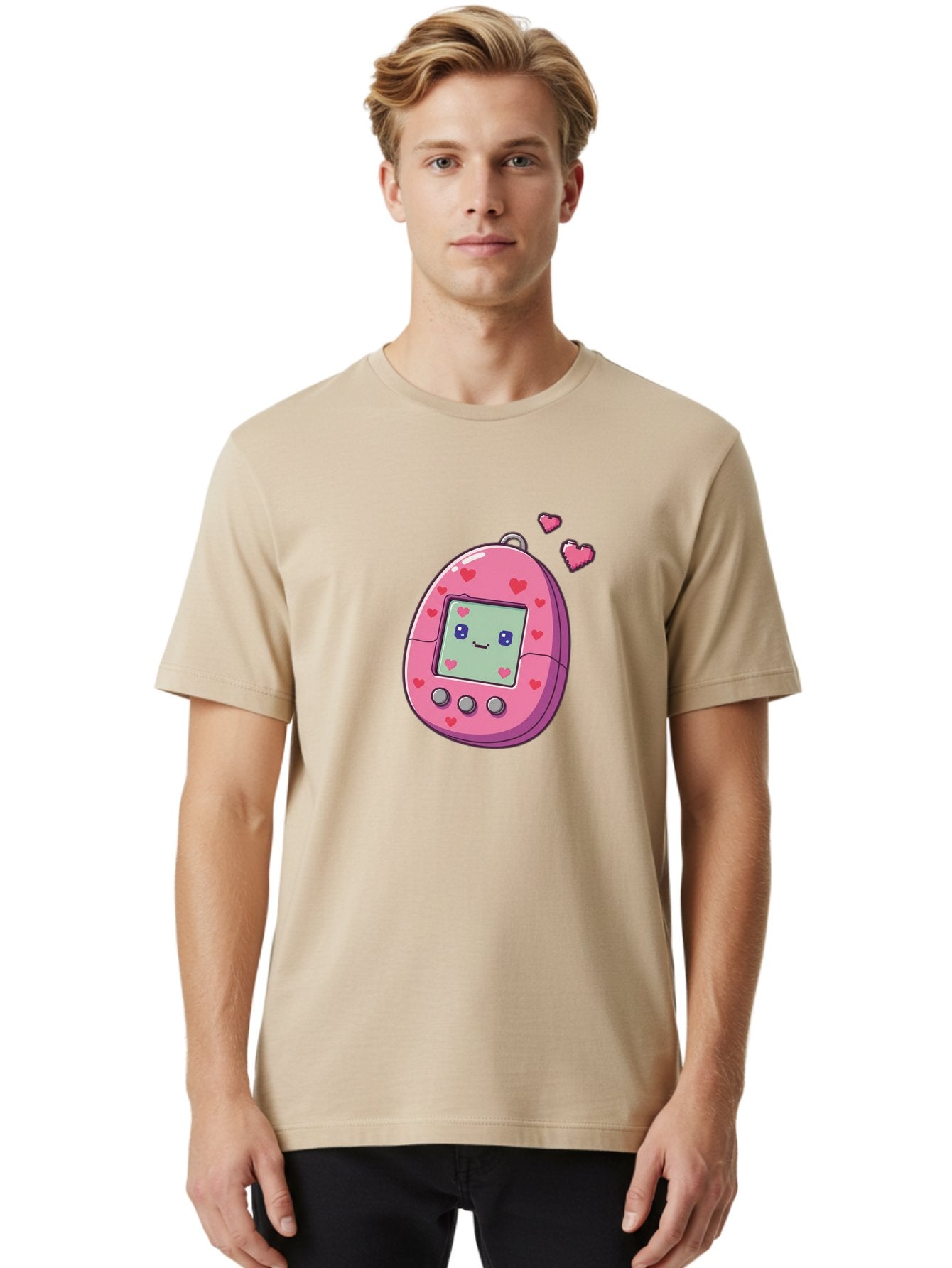 Tamagotchi-1 Men'S Graphic Tee, 100% Cotton, Comfortable Casual Summer Wear, Machine Washable, Pink Digital Pet, Heart Designs, Cute Character, Cartoon Style, Nostalgic Toy, Retro Gaming, 90S Kids, Digital Creature Bab490 17