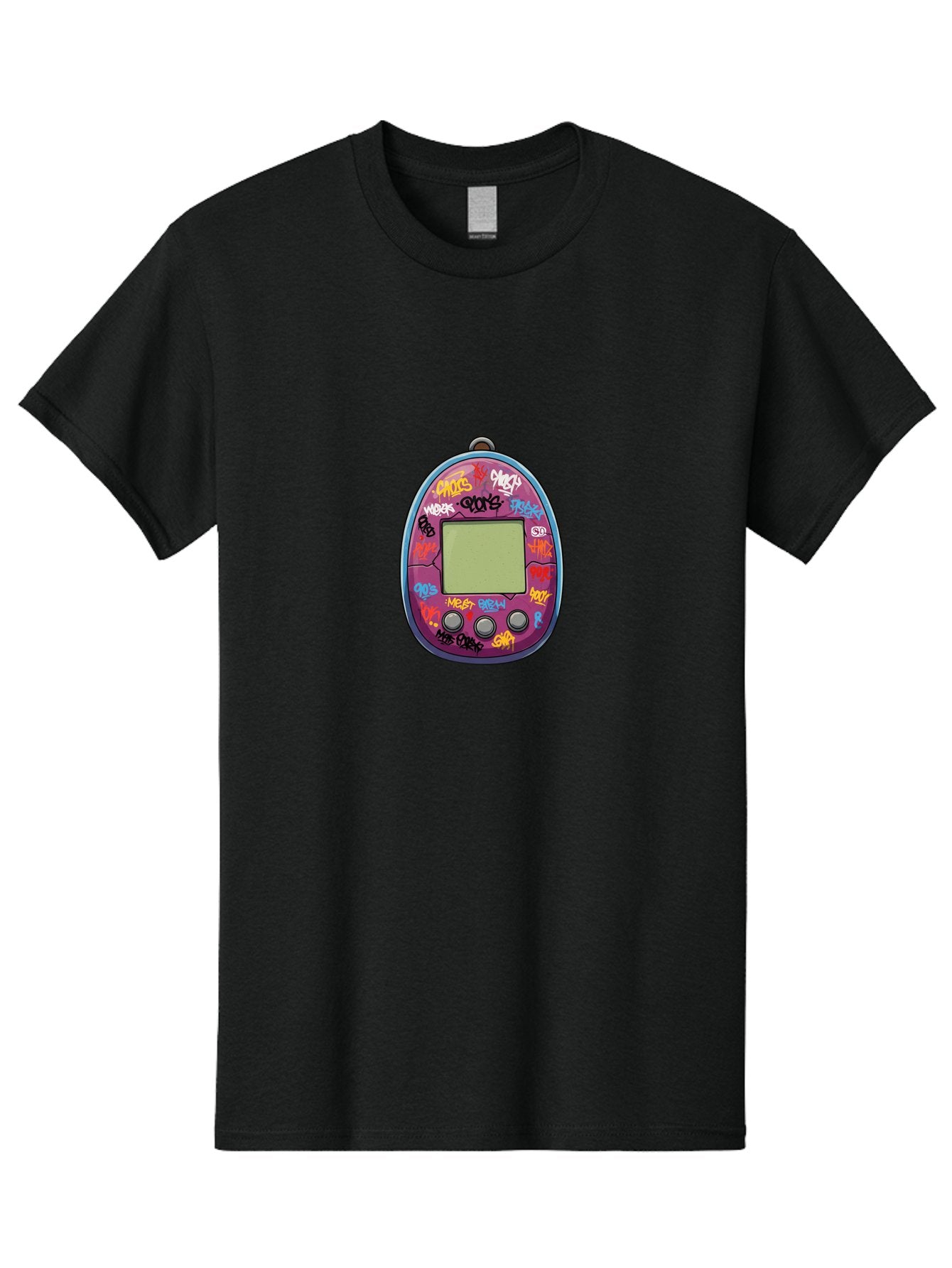 Tamagotchi-10 Men'S Graphic Tee, 100% Cotton, Comfortable Casual Summer Wear, Machine Washable, Graffiti Covered Digital Pet, Retro Handheld Game, Nostalgic 90S Toy, Tamagotchi Toy, Digital Creature, Nostalgic Tech, Childhood Memories, Bab491