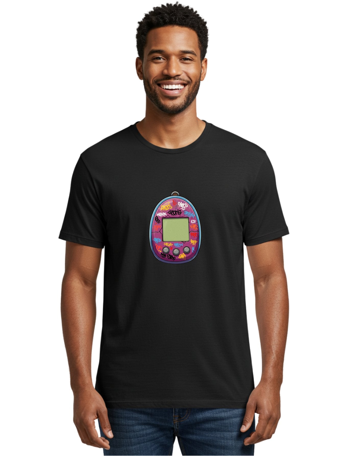 Tamagotchi-10 Men'S Graphic Tee, 100% Cotton, Comfortable Casual Summer Wear, Machine Washable, Graffiti Covered Digital Pet, Retro Handheld Game, Nostalgic 90S Toy, Tamagotchi Toy, Digital Creature, Nostalgic Tech, Childhood Memories, Bab491 19