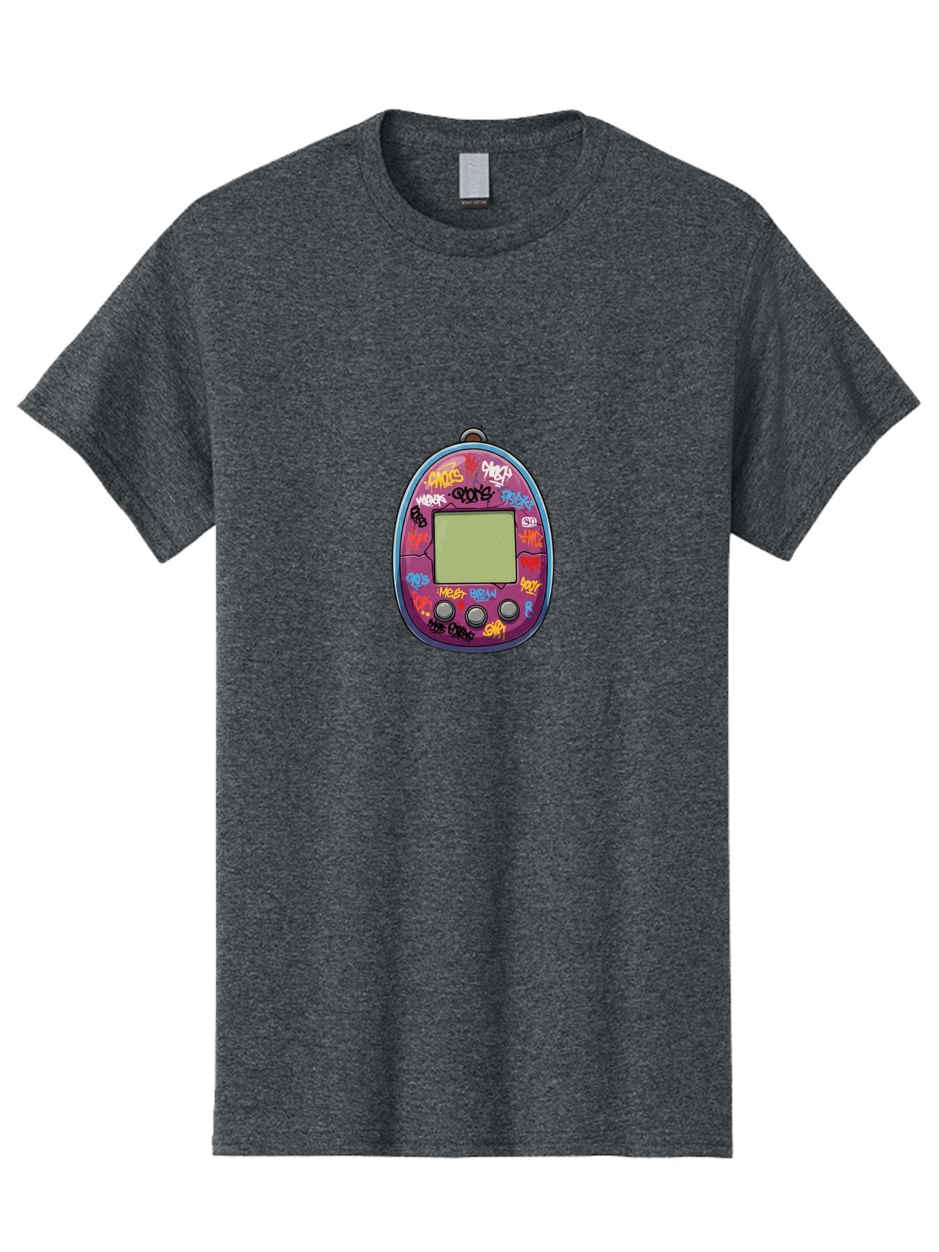 Tamagotchi-10 Men'S Graphic Tee, 100% Cotton, Comfortable Casual Summer Wear, Machine Washable, Graffiti Covered Digital Pet, Retro Handheld Game, Nostalgic 90S Toy, Tamagotchi Toy, Digital Creature, Nostalgic Tech, Childhood Memories, Bab491 10