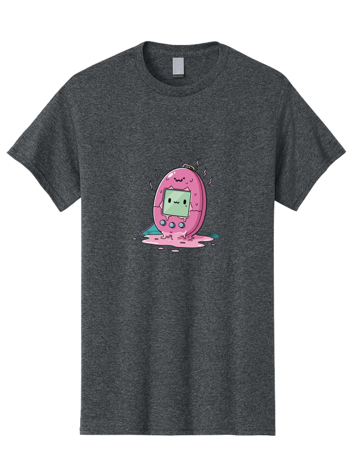Tamagotchi-11 Men'S Graphic Tee, 100% Cotton, Comfortable Casual Summer Wear, Machine Washable, Pink Digital Pet, Broken Screen, Sad Face, Melting Toy, Nostalgic 90S, Retro Gaming, Cartoon Style, Kawaii Aesthetic Bab492