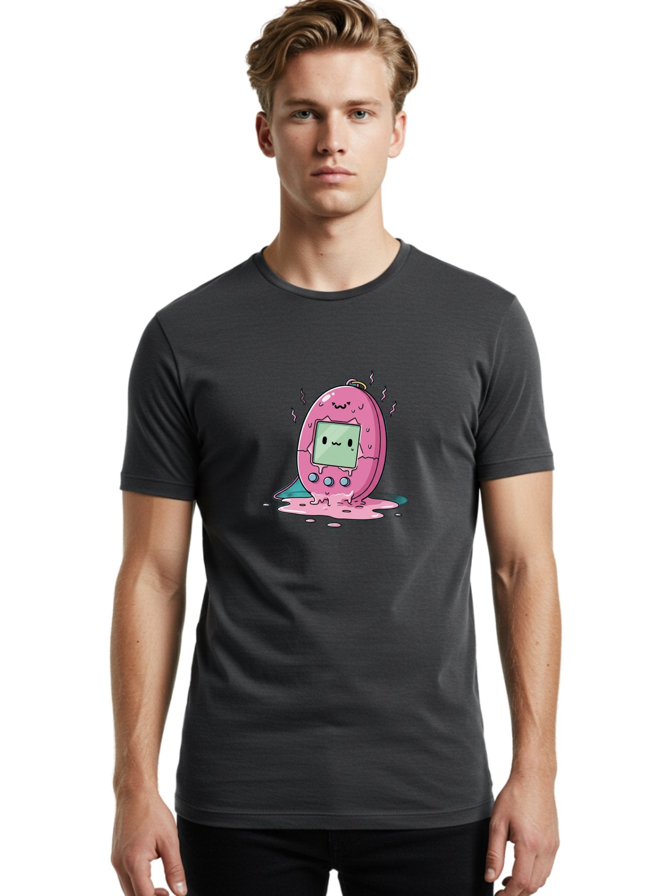 Tamagotchi-11 Men'S Graphic Tee, 100% Cotton, Comfortable Casual Summer Wear, Machine Washable, Pink Digital Pet, Broken Screen, Sad Face, Melting Toy, Nostalgic 90S, Retro Gaming, Cartoon Style, Kawaii Aesthetic Bab492 19